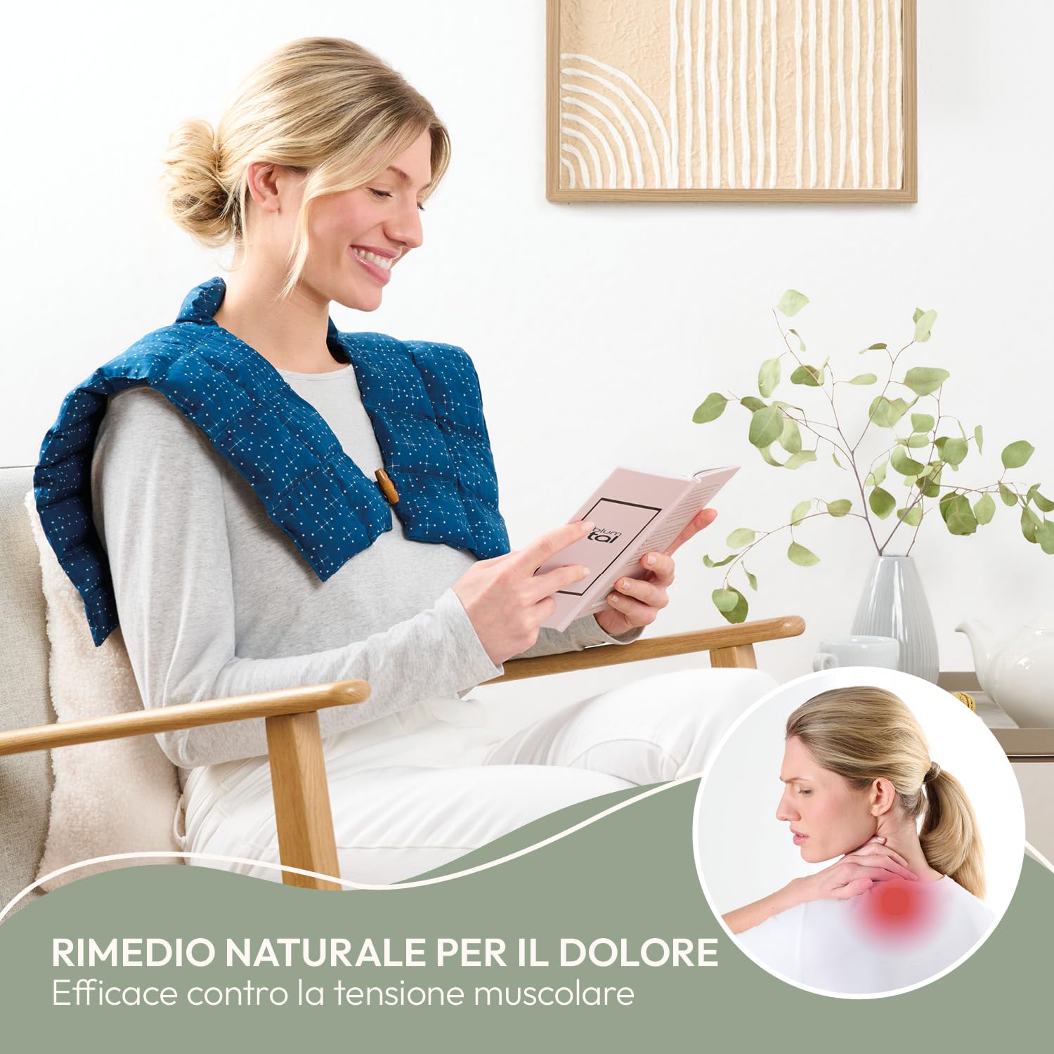 Blumtal cuscino con noccioli di ciliegia riscaldabile per cervicale - cuscino termico noccioli di ciliegio al 100% - scaldacollo da microonde fodera 100% cotone certificata OEKO-TEX - cuscino stampato