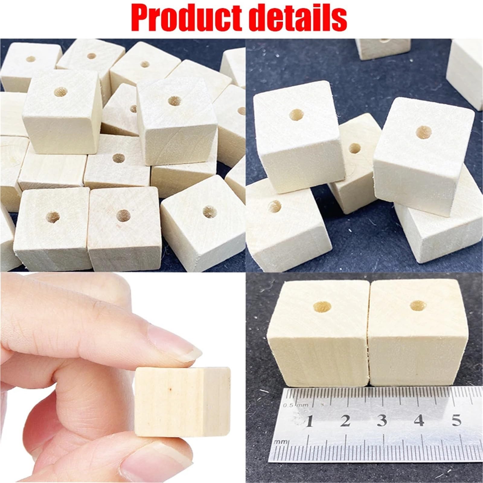 100 cuentas de madera natural 25 mm for manualidades infantiles, ecológicas, sin plomo, cuadradas, con agujero