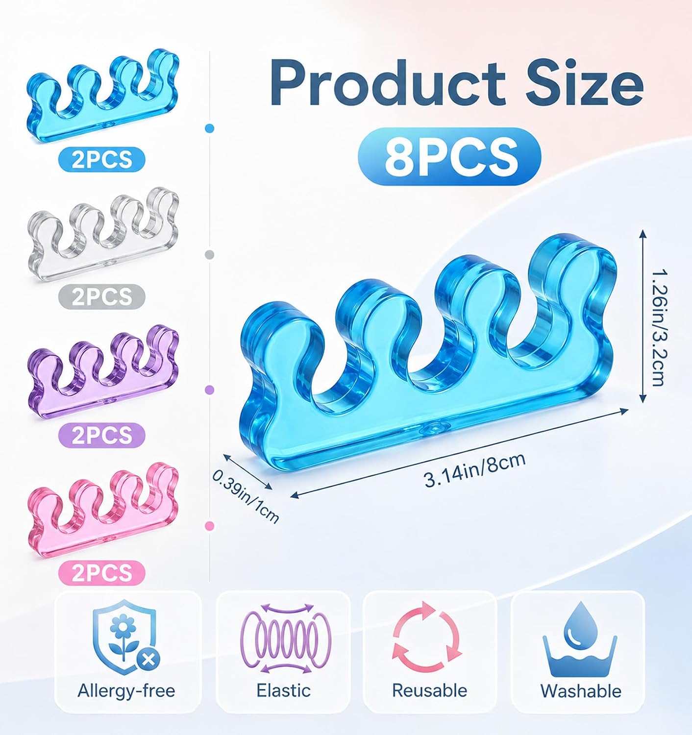 8 Pcs Toe Separators for Women Pedicure, Gel Toe Dividers for Nail Polish