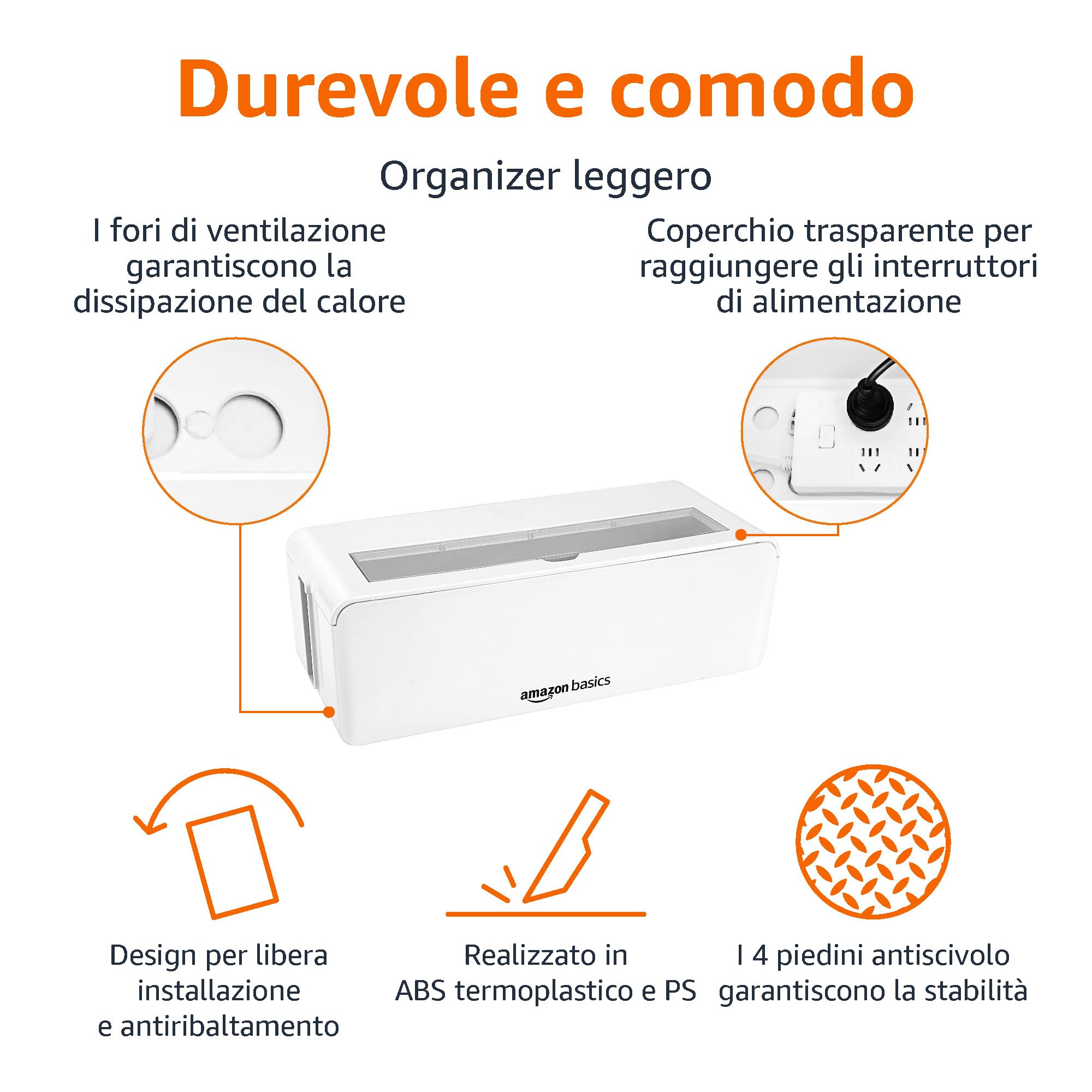Amazon Basics Scatola portacavi per nascondere e organizzare i cavi, grande, colore: bianco