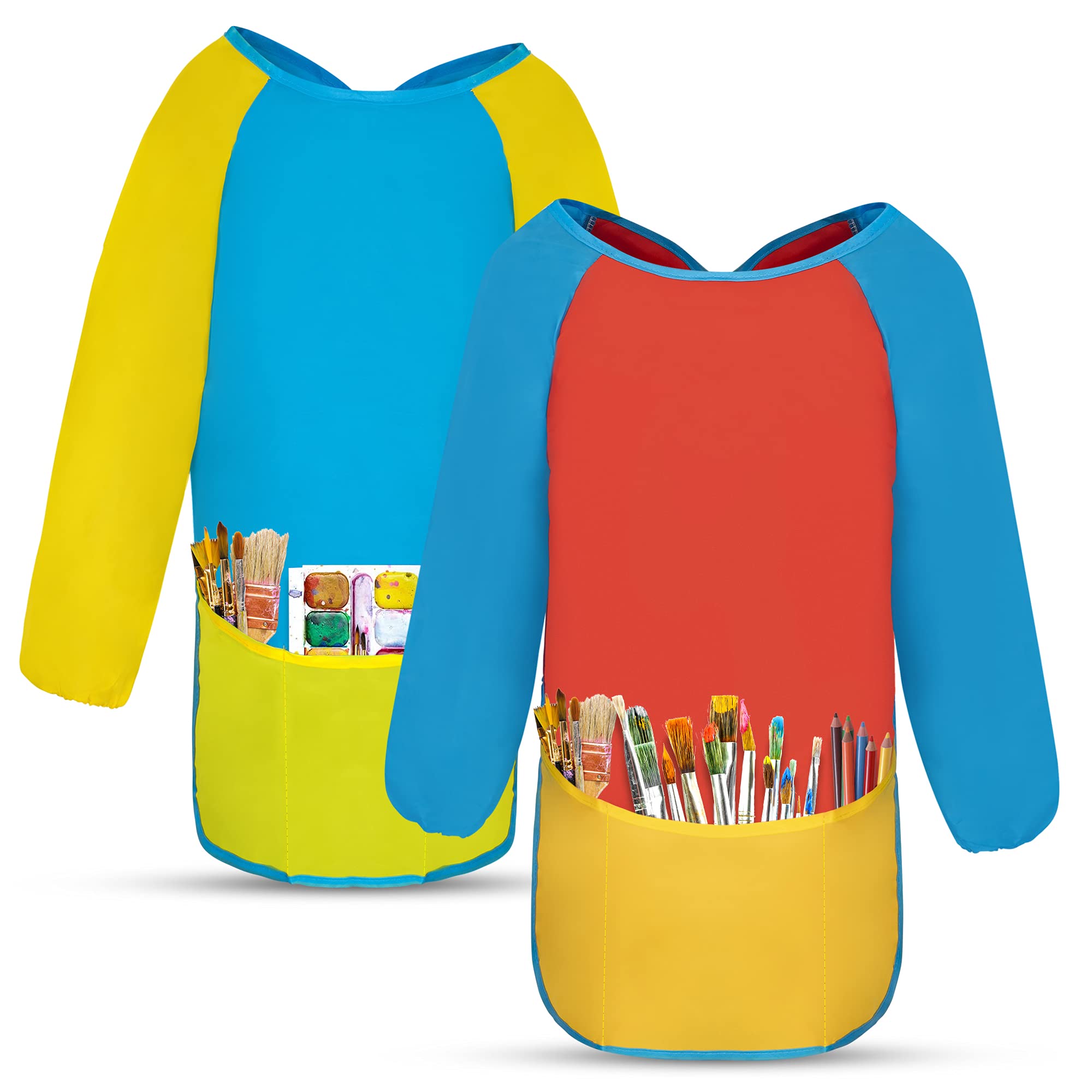PlaykidizArt Kids Smock Paint Shirt, Set of 2 Preschool Artist Aprons, Kids Paint Smock Shirt for Kids.