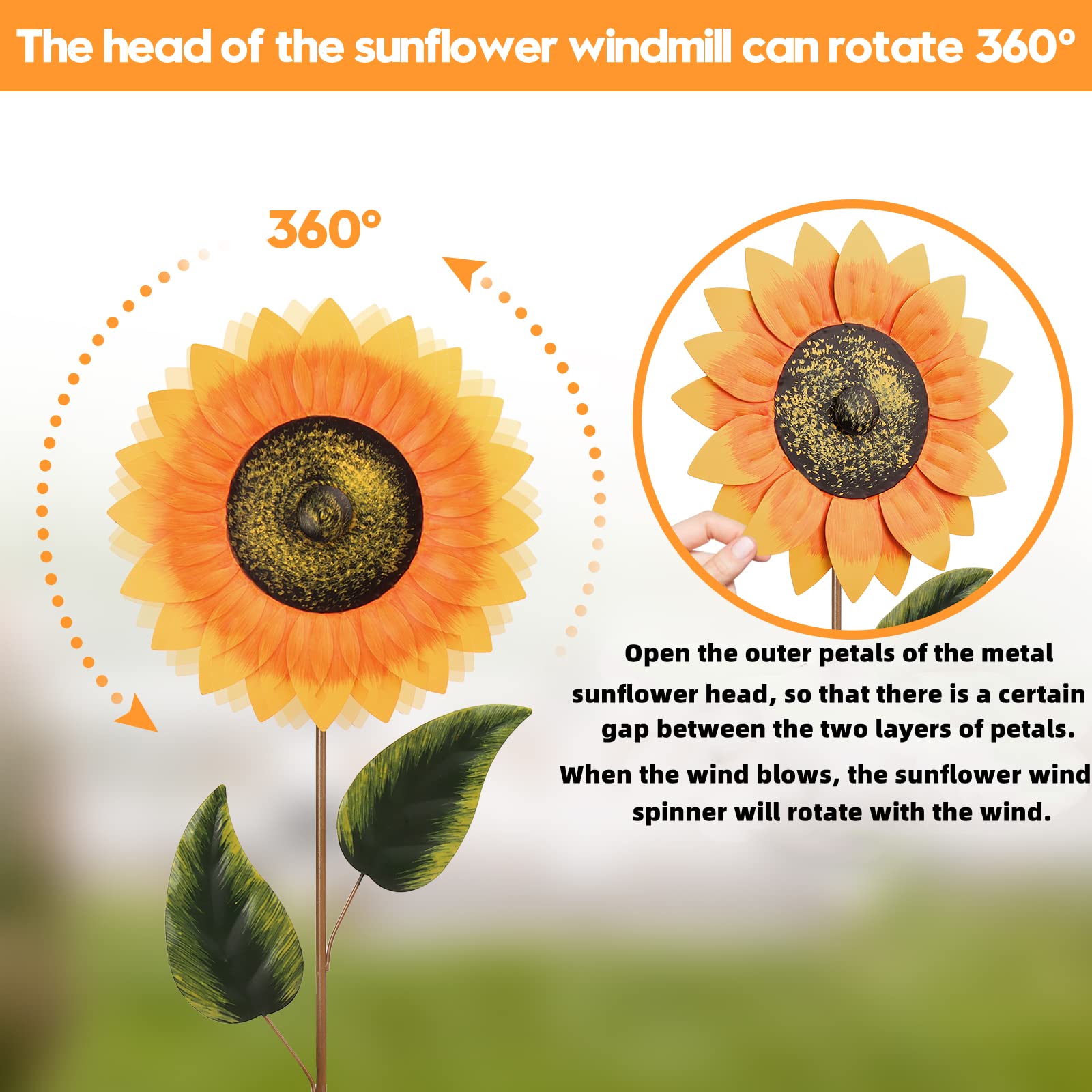 Sonnenblumen-Windspiel Mit Solar-LED – 150 Cm Hoch, 34 Cm Durchmesser, Für Garten & Terrasse