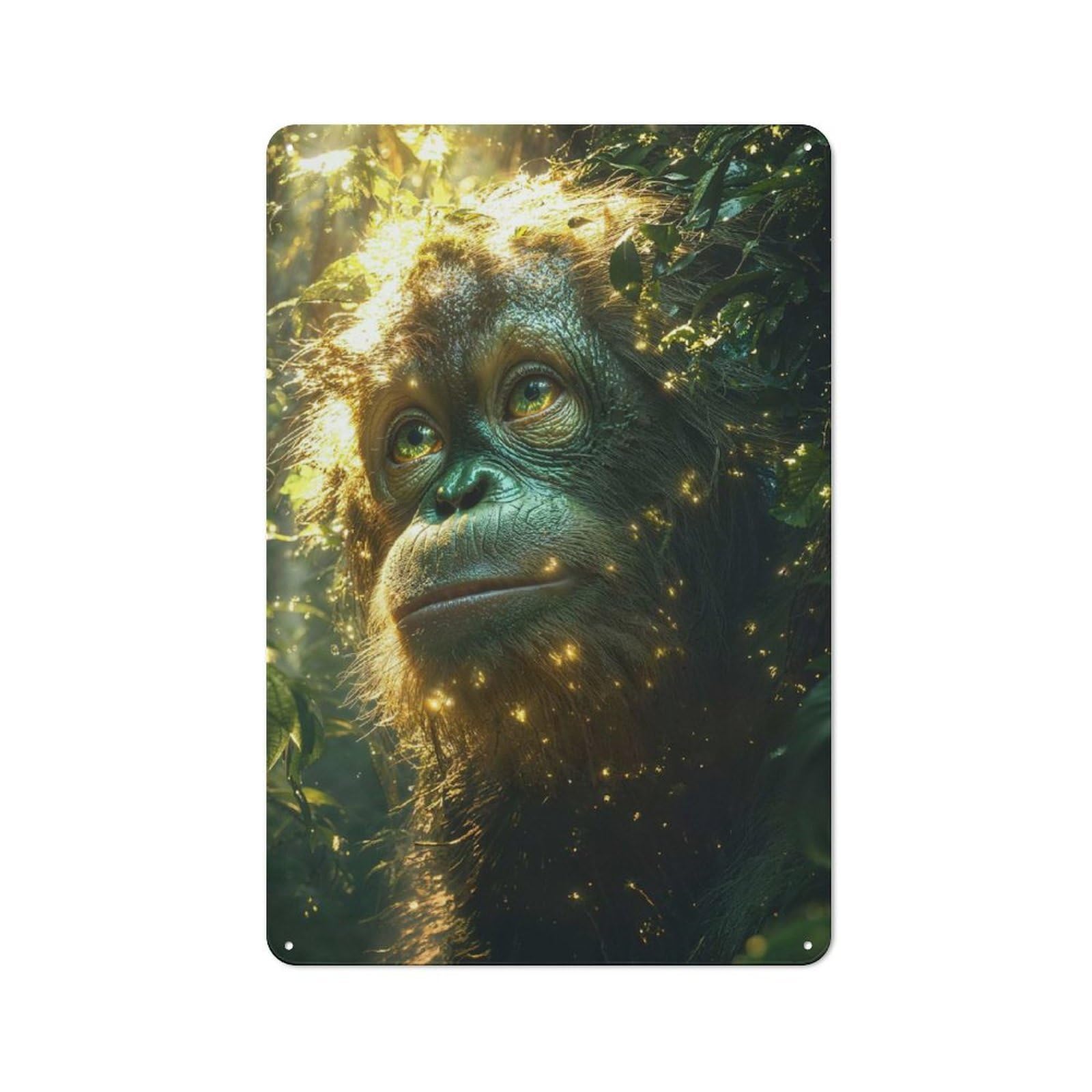 Junmoney Orangutan In The Jungle For Guest Room Or Hallway, Retro-Style Tin Sign 30X20cm, For Vintage Wall Decor Fans, For Themed Room Decoration