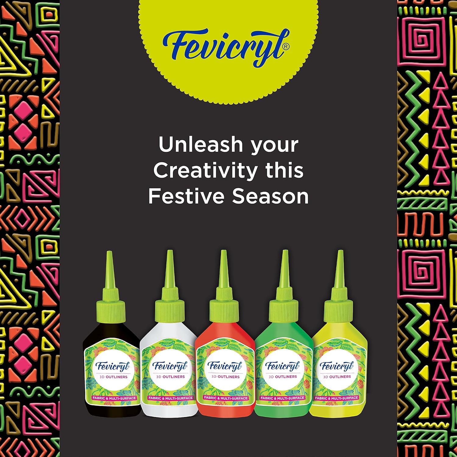 Fevicryl 3D Outliners Regular Kit 20ml x 5 | Fabric and Multi-Surface 3D Outliners Assorted Pack, Multi Colour | DIY Art & Craft | Ideal for Artists, Gifting 4