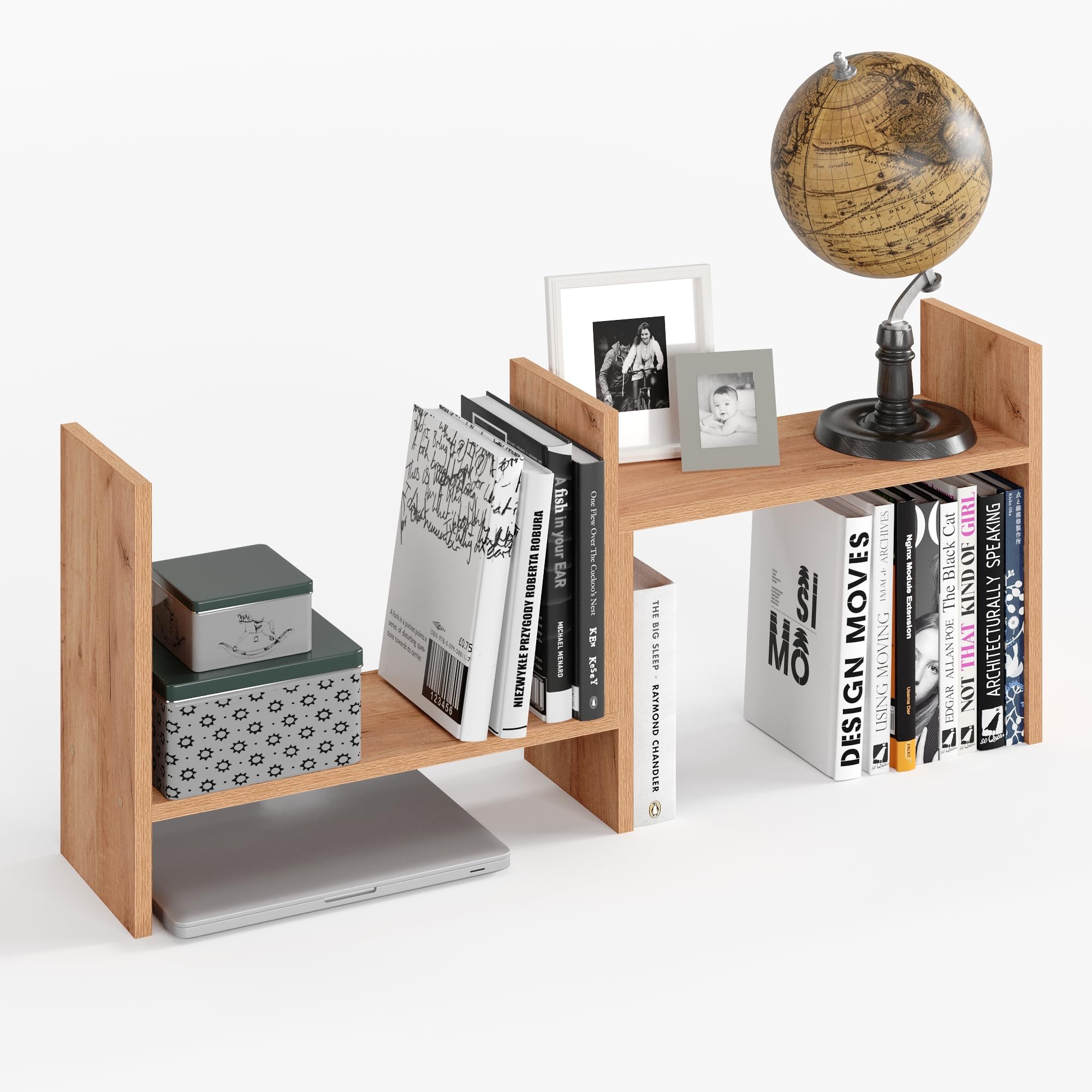 KOMTO Regał na Biurko Regulowany – Organizer na Blat, Półka na Książki, Mały Regał Stojący do Biura, Kuchni i Pokoju, Nadstawka na Biurko Dąb Craft Złoty | Shelf K 51-97 x 20 x 40 cm
