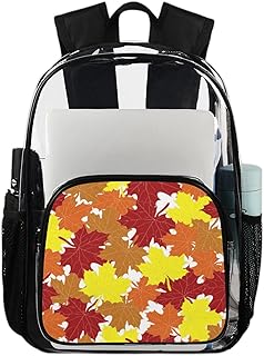 Mochila transparente de ação de graças, mochila transparente impermeável de folhas de bordo de outono mochila transparente de PVC com alça de ombro reforçada para escola, trabalho, viagens, Multicor