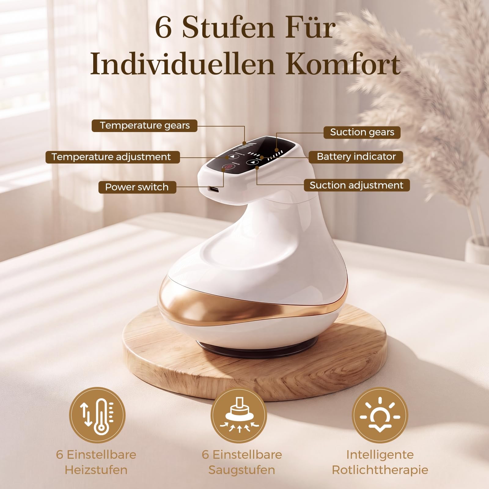 4-in-1 Cellulite Massagegerät Anti Massage: Vakuum Massagegerät Gegen Cellulite mit Wärmetherapie - Schröpfgerät Elektrisch Kabelloses - Straffere Haut für Rücken, Bauch, Arme, Beine Ganzkörper