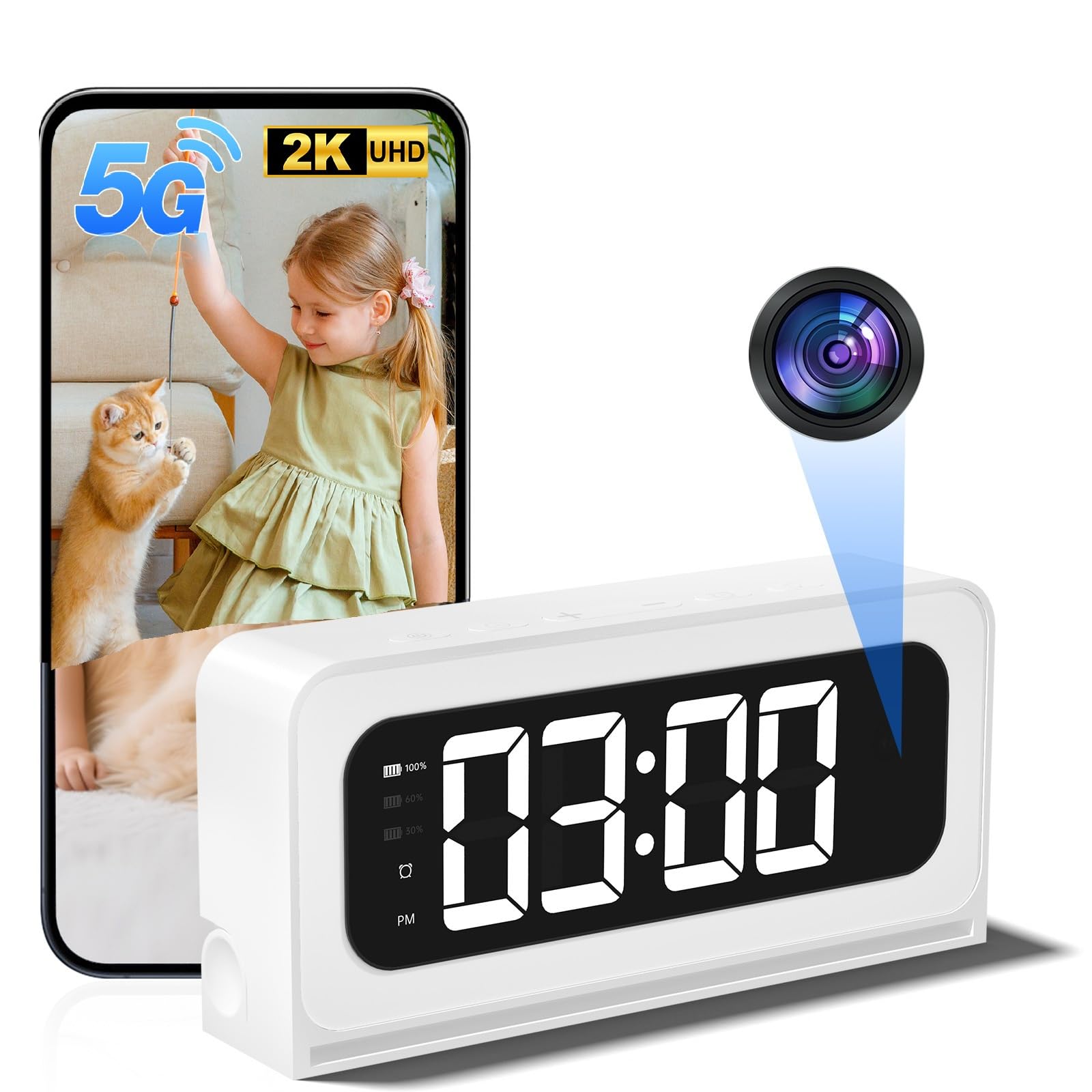 Photo 1 of Clock Camera 2K,5G&2.4G WiFi Indoor Security Camera,Cameras for Home Security,3 in 1 Indoor Camera with Alarm,Full Color Night Vision Human Motion Detection,Local Storage