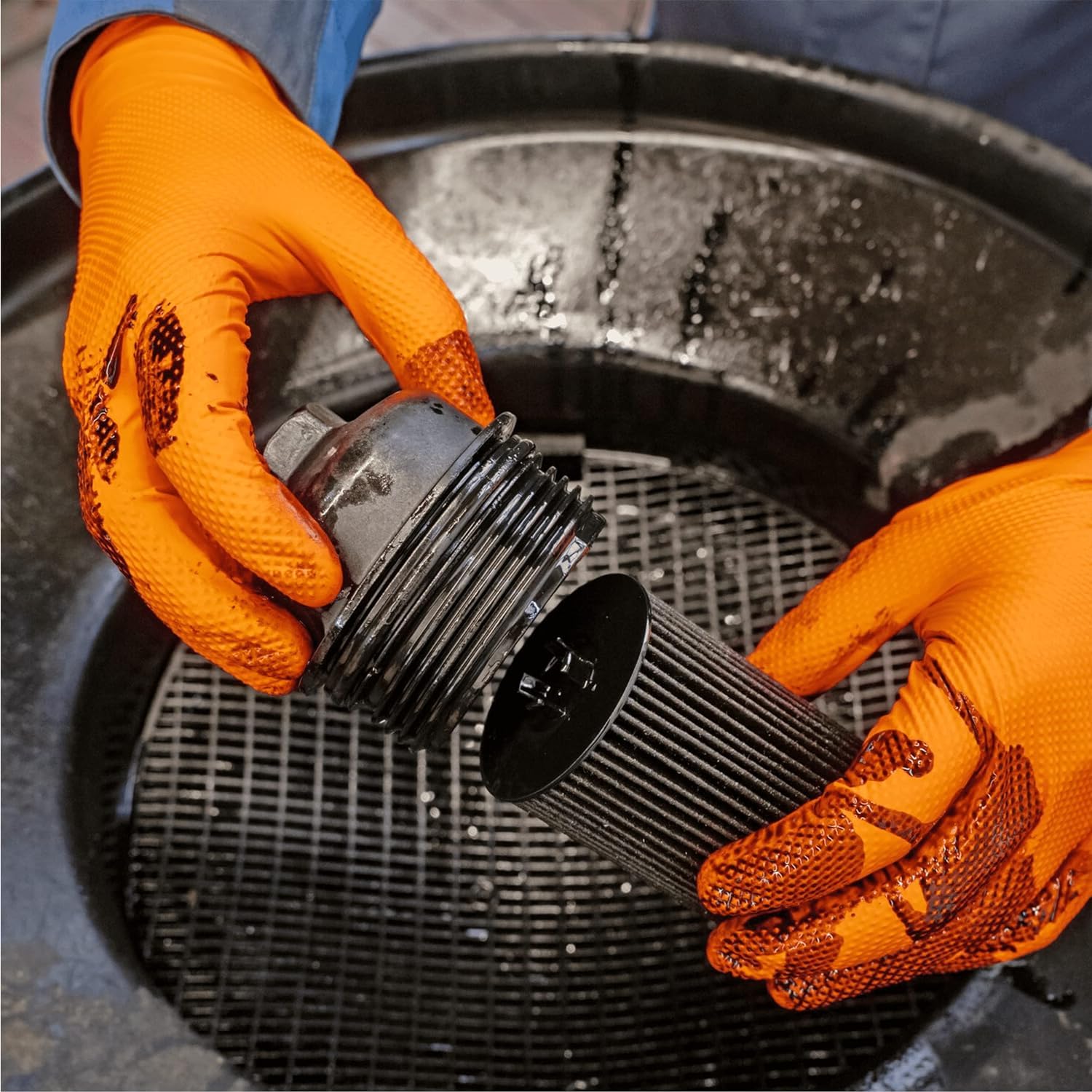 ViGOR Gants nitrile V6436-XL Paquet de 90 I Excellente adhérence, antidérapant même en présence d'huile, de graisse, de produits chimiques et de saleté I Gants pour écran tactile I Orange, taille 10