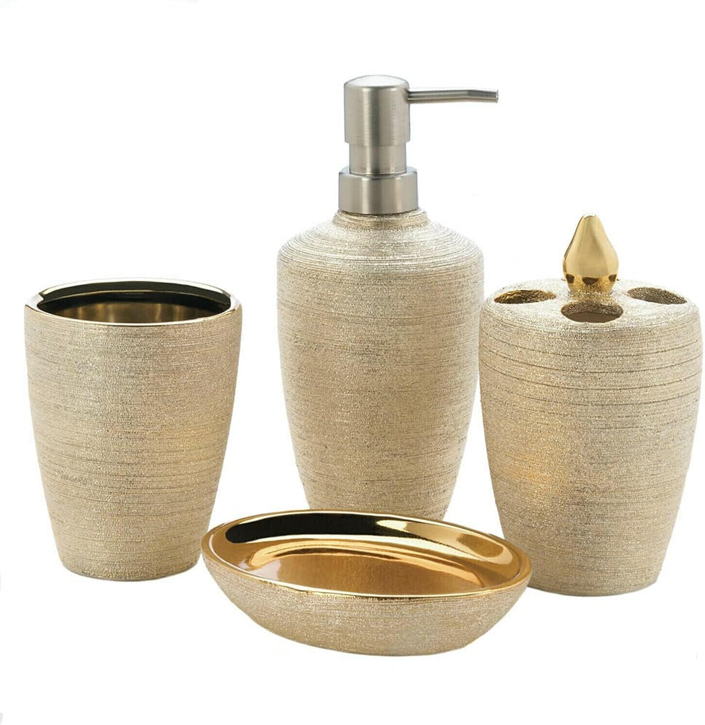 Golden Shimmer Bath Accessory Set 3.37x3.37x7.12