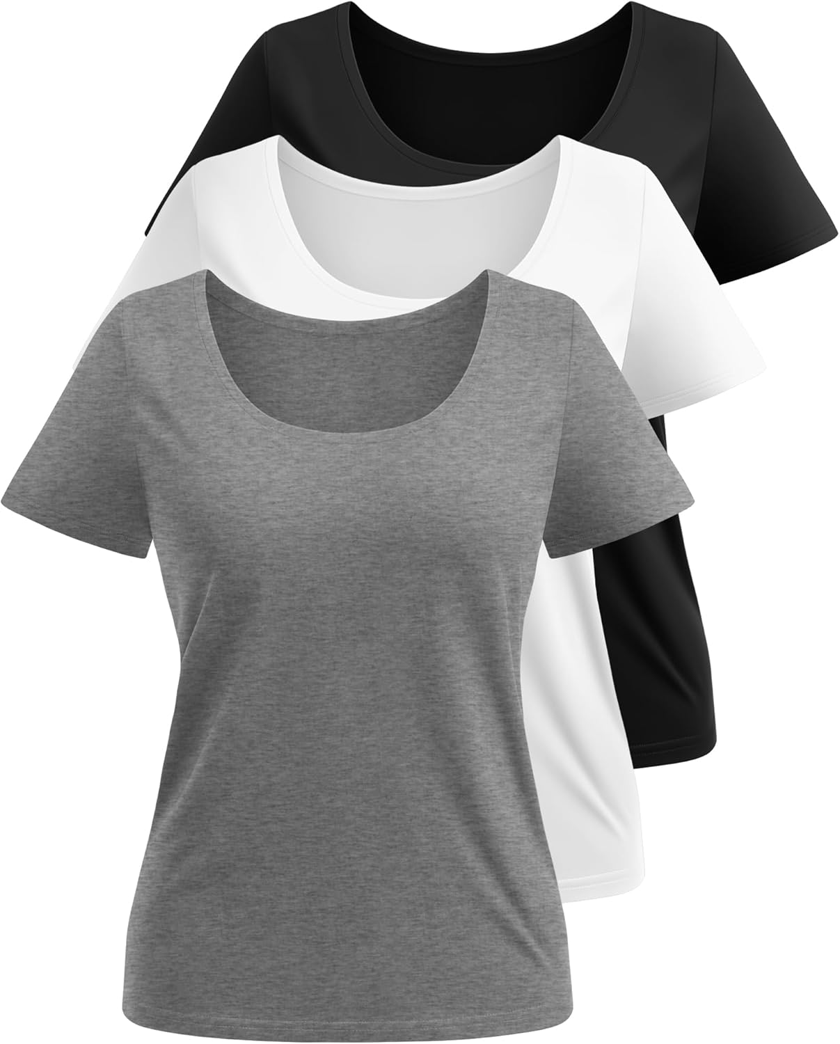 Neer 3 Pack Women's Scoop Neck Short Sleeve Tops Loose Fit Basic Casual T Shirts Lounge Layer Tees Summer - Image 3