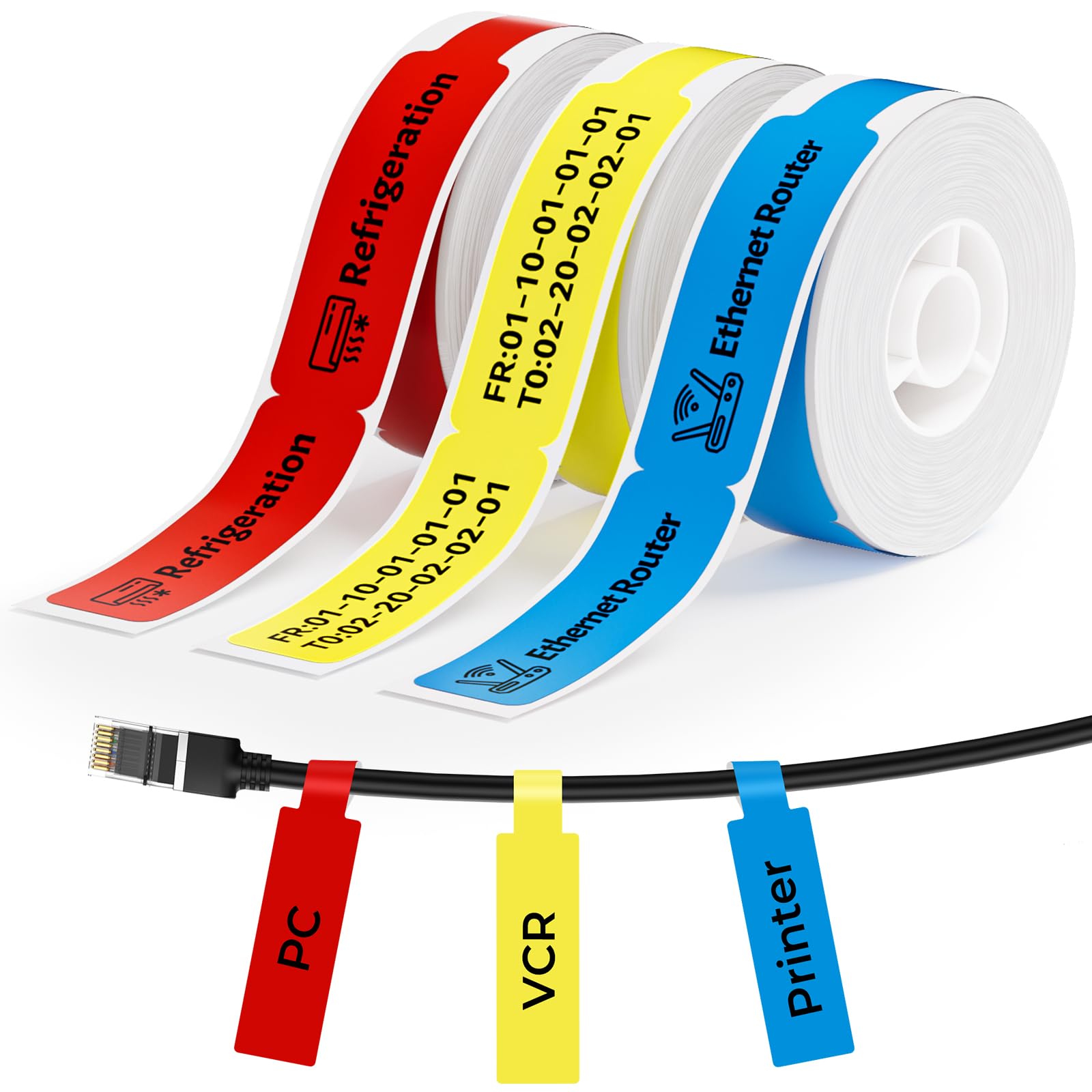 NIIMBOT 3 Roll Cable Lable Maker Tape 0.49" x 4.29" (12.5×109mm) Printer Sticker Paper with Self-Adhesive for D11/D110/D101 Label Maker