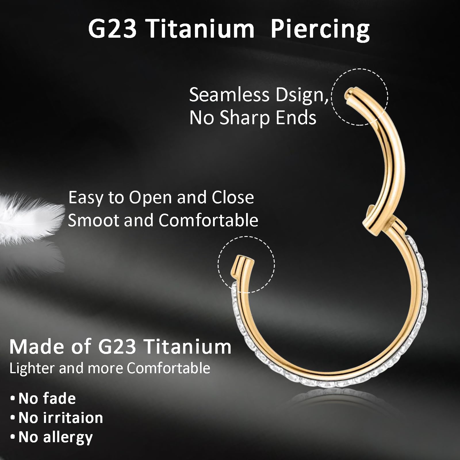 Piercing Nariz Aro G23 Titanio Pendientes Nariz Piercing Nostril Tragus Septum Helix Daith Piercing Labio Inferior Plata Oro 6MM 8MM 10MM 12MM 16G 18G 20G — view 2