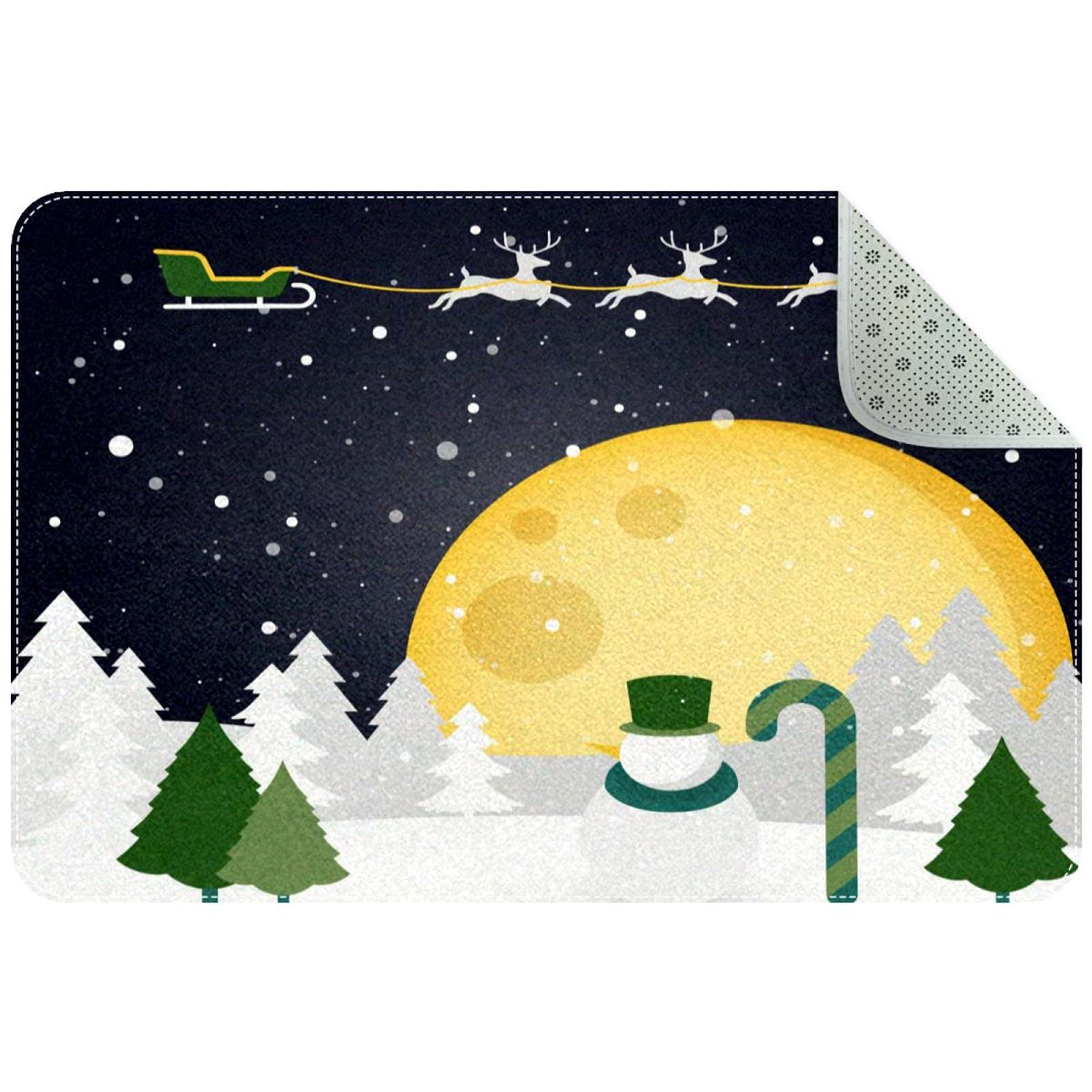Felpudo interior rascador de zapatos con diseño navideño de muñeco de nieve y luna