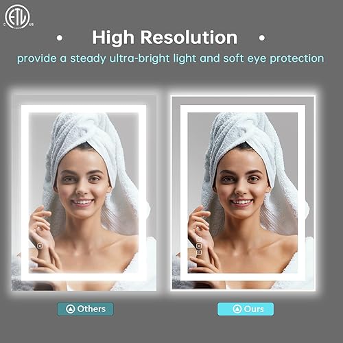 Miniatura 5 de Espejo LED de tocador de baño de 20 x 28 pulgadas con marco blanco, retroiluminado y frontal, tricolores, regulable, antivaho (apagado automático)