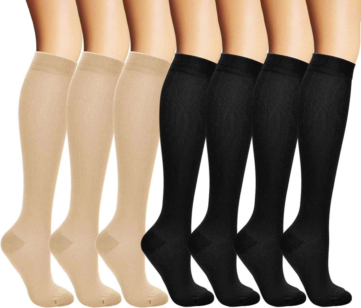 arteesol Compression Socks for Women Men, Compression Stockings Flight Socks for Women Ladies Men, Calf Compression Socks 7 Pairs Comfortable Design for Nursing and Pregnanc, Running, Sports Outdoor