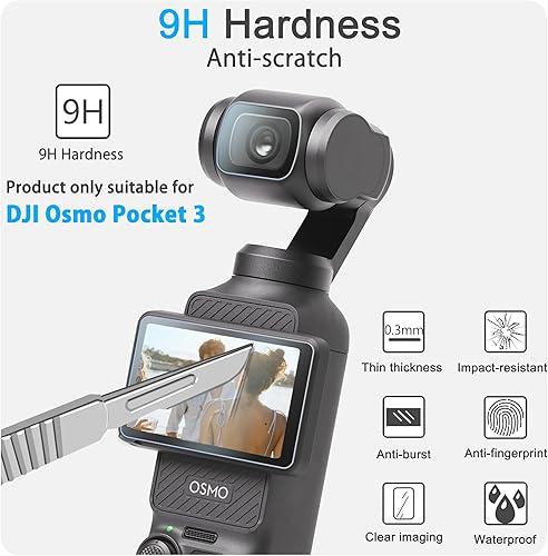 Miniatura 4 de FiTSTILL 6 protectores de pantalla DJI Osmo Pocket 3, 0.009 in dureza 9H ultra transparente, resistente a los arañazos, LCD protector de película de