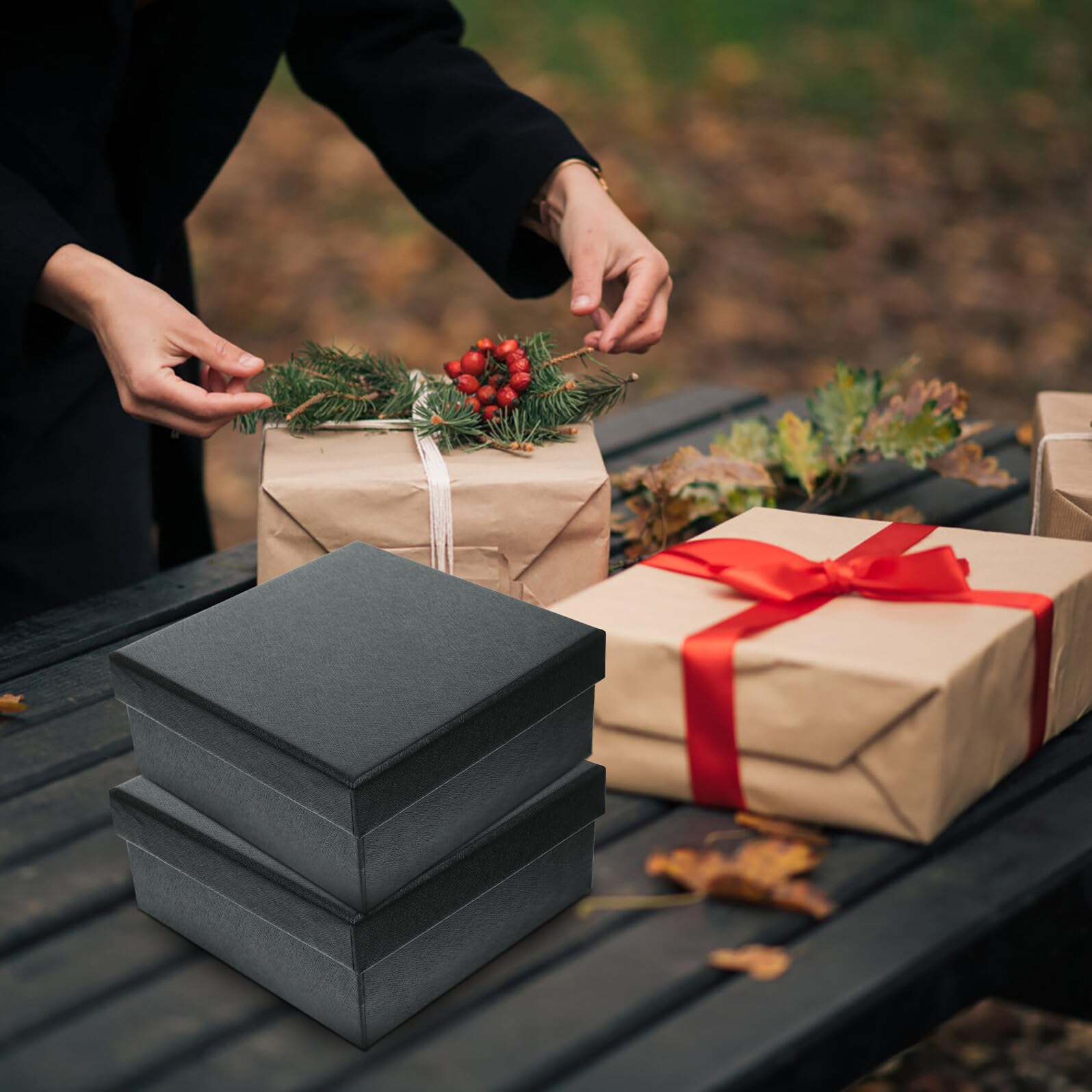 IWOWHERO 10 Stück Teiliges Schwarzes Geschenkbox Extra Dickem Stabilem Karton Quadratisch Vielseitig Verwendbar als Dekorative Hochzeit Verpackungskisten für Schmuck Süßigkeiten