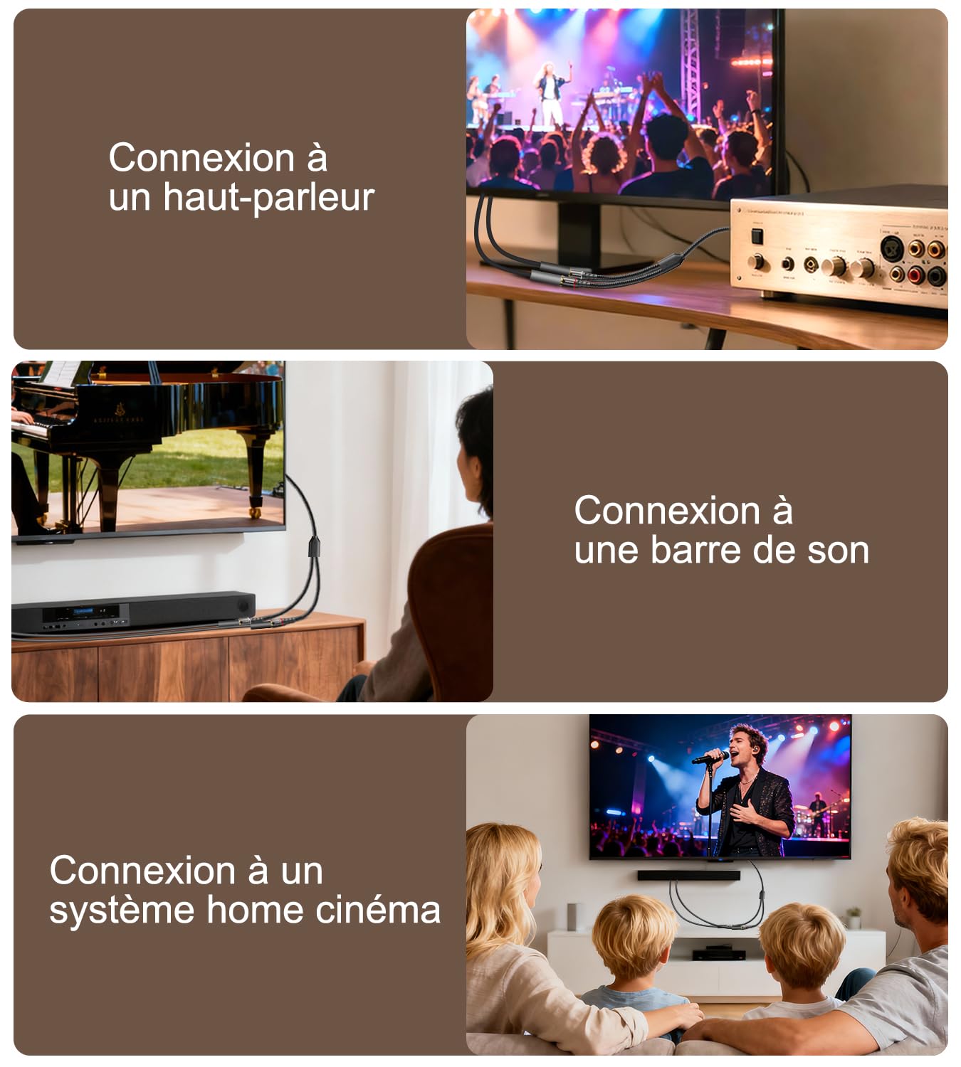 Répartiteur RCA Y Câble Répartiteur RCA/Phono SOUNDFAM 1 Mâle vers 2 Femelles Fiche Plaquée or Répartiteur Cinch​ Adaptateur Stéréo Y Pour Caisson de Basses, TV, Lecteur CD, Home Cinéma - Noir (30 cm)