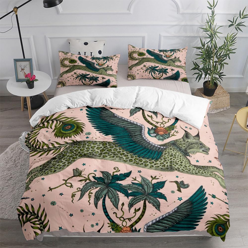 Housse de couette sans repassage Zweig fermeture éclair pour lit 2 personnes animaux rose