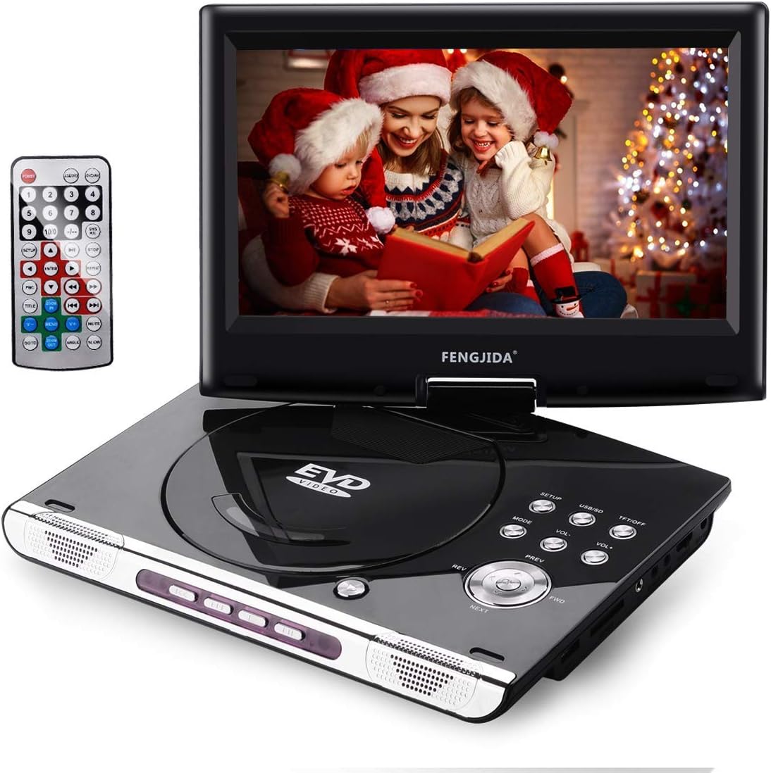 10.5" Portable DVD Player with Rechargeable Battery, 270ยฐSwivel Screen, Car DVD CD Player with Remote Control, SD Card Slot and USB Port - Black