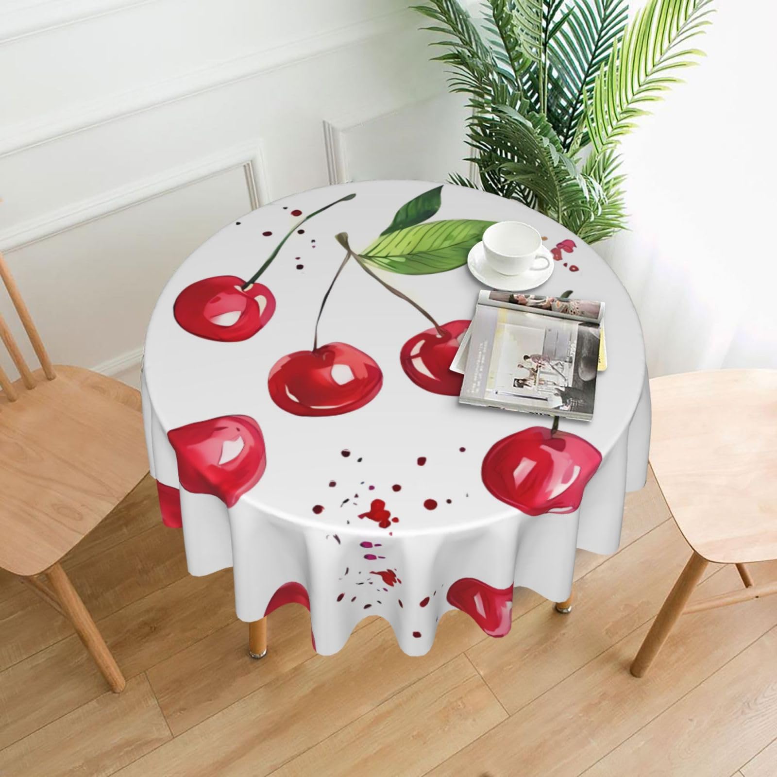 ZHAOUR Cute Little Cherry Print Round Washable Tablecloth – Table Cover