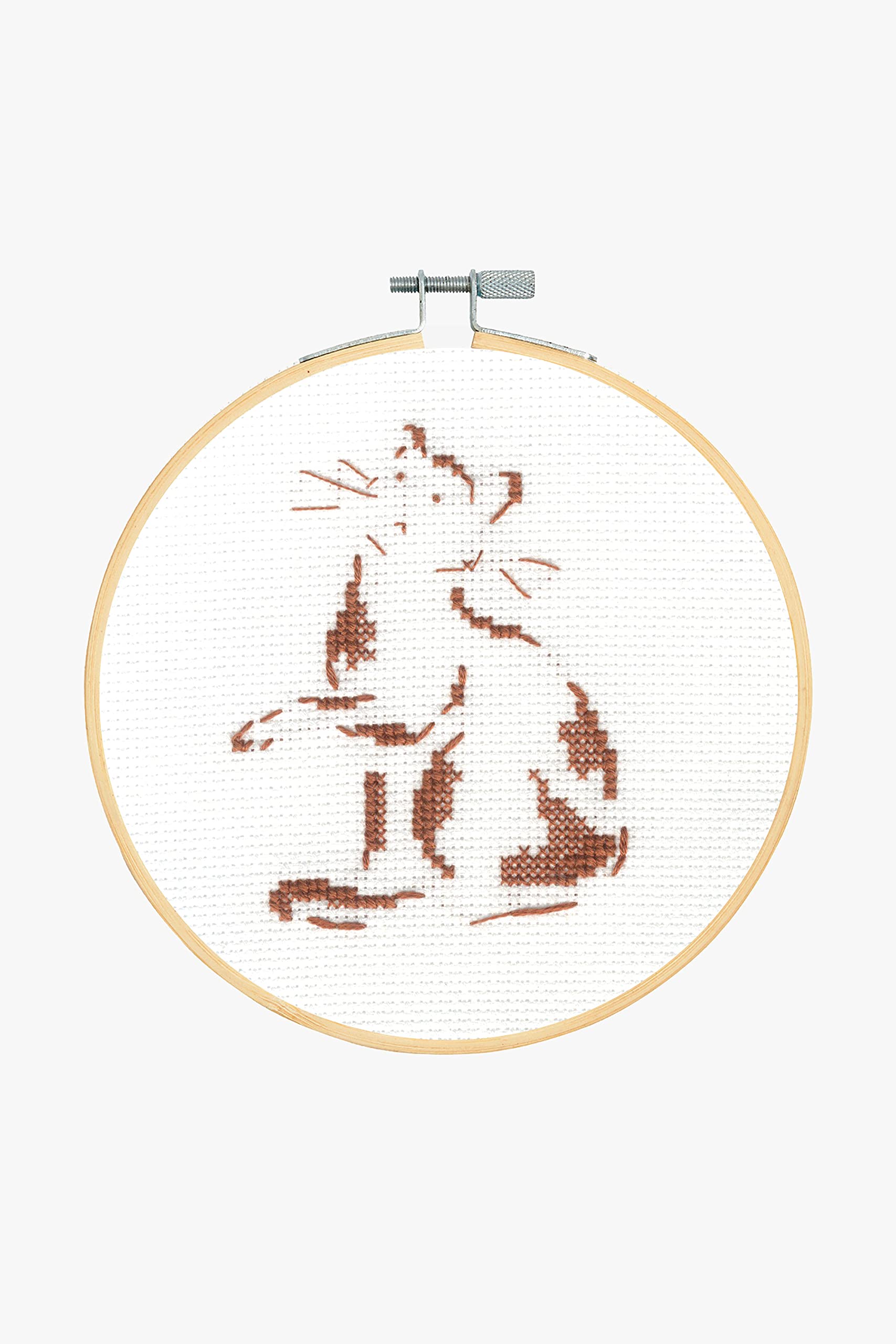 DMC Playful Cat Cross Stitch Kit, Includes 6 pts/cm Aida, 12.5cm Hoop, Stranded Cotton Embroidery Thread, Needle and Instructions