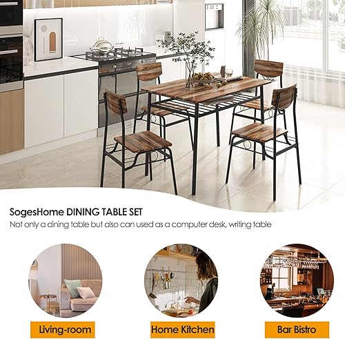 Miniatura 6 de SogesHome Juego de mesa de comedor de 5 piezas, mesa y 4 sillas para 4, juego de ahorro de espacio de 47.25 pulgadas para restaurante, cafetería,
