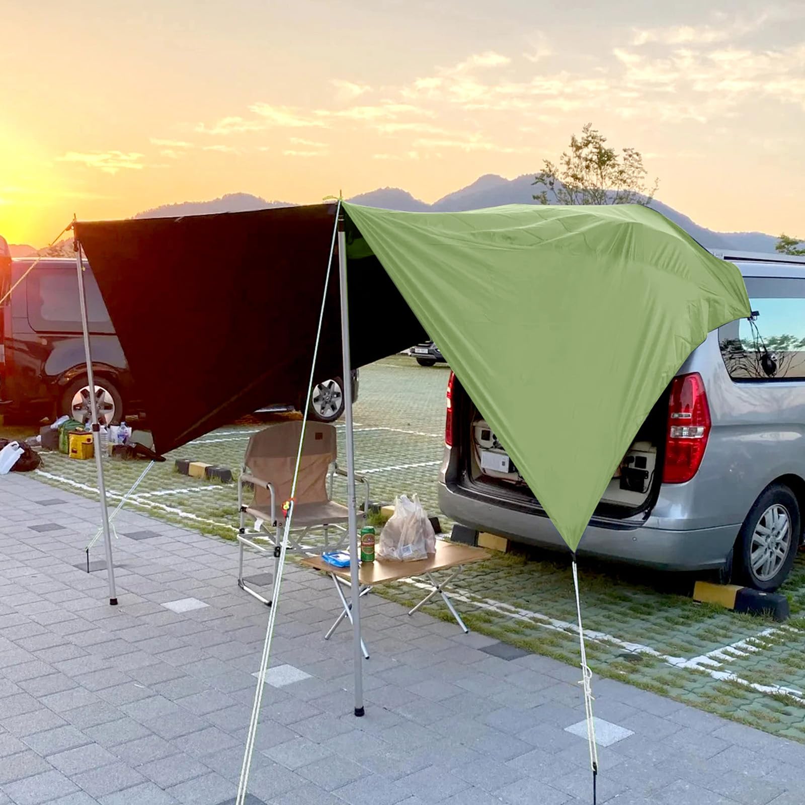 Toldo para Coche, Universal Toldo para Portón Trasero de Coche 380x280cm, Impermeable Toldo Parasol Coche para Auto, SUV, Camping (Verde)