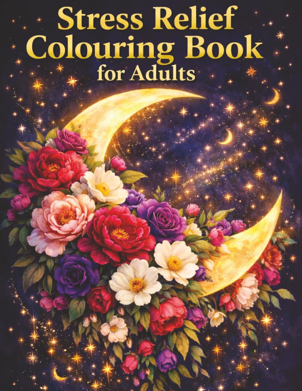 Stress Relief Colouring Book for Adults: 50 Intricate Floral and Celestial Designs for Relaxation, Mindfulness and Creative Calm