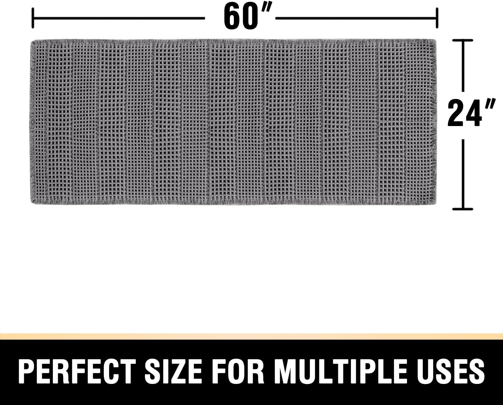 H.VERSAILTEX Waffle Bath Mat Super Absorbent Non Slip Bath Rugs for Beside Tub, 24" x 60", Grey
