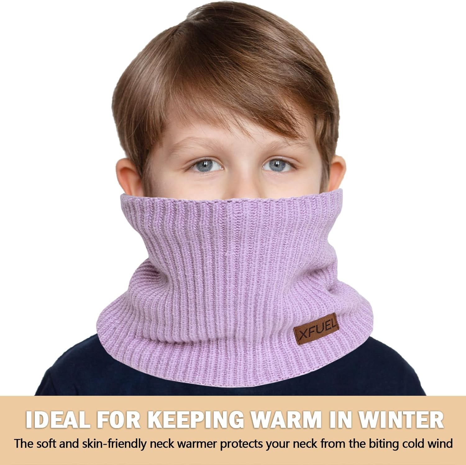 Kids Neck Warmer, 2 Pack, Knitted Winter Neck Gaiter, Fleece Lined Infinity Scarf for Boys Girls - Image 5