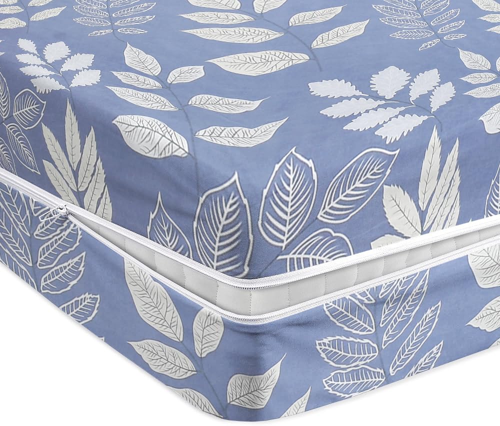 HOMEKART Floral Printed Double Mattress Protector/Cover with Zipper Chain| All Around Protection with 360° Encasing| Breathable & Dustproof, 78×72+6 in -Blue & White HOMEKART Floral Printed Double Mattress Protector/Cover with Zipper Chain| All Around Protection with 360° Encasing| Breathable & Dustproof, 78×72+6 in -Blue & White