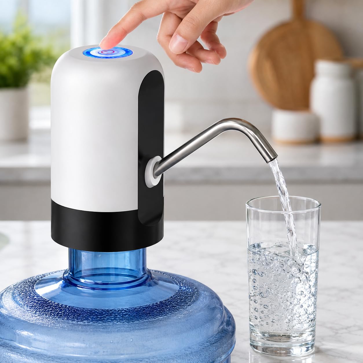 Home Kart Hub Automatic Water Dispenser Pump for 20 Litre Water Bottle | USB Type-C Rechargeable Portable Drinking Water Pump | One-Touch Electric Water Can Dispenser 4W | 1 Pc (White-image-7