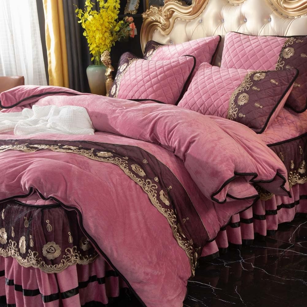 Falda de cama con volantes plisados para colchón de matrimonio y somier King Size de 4 piezas