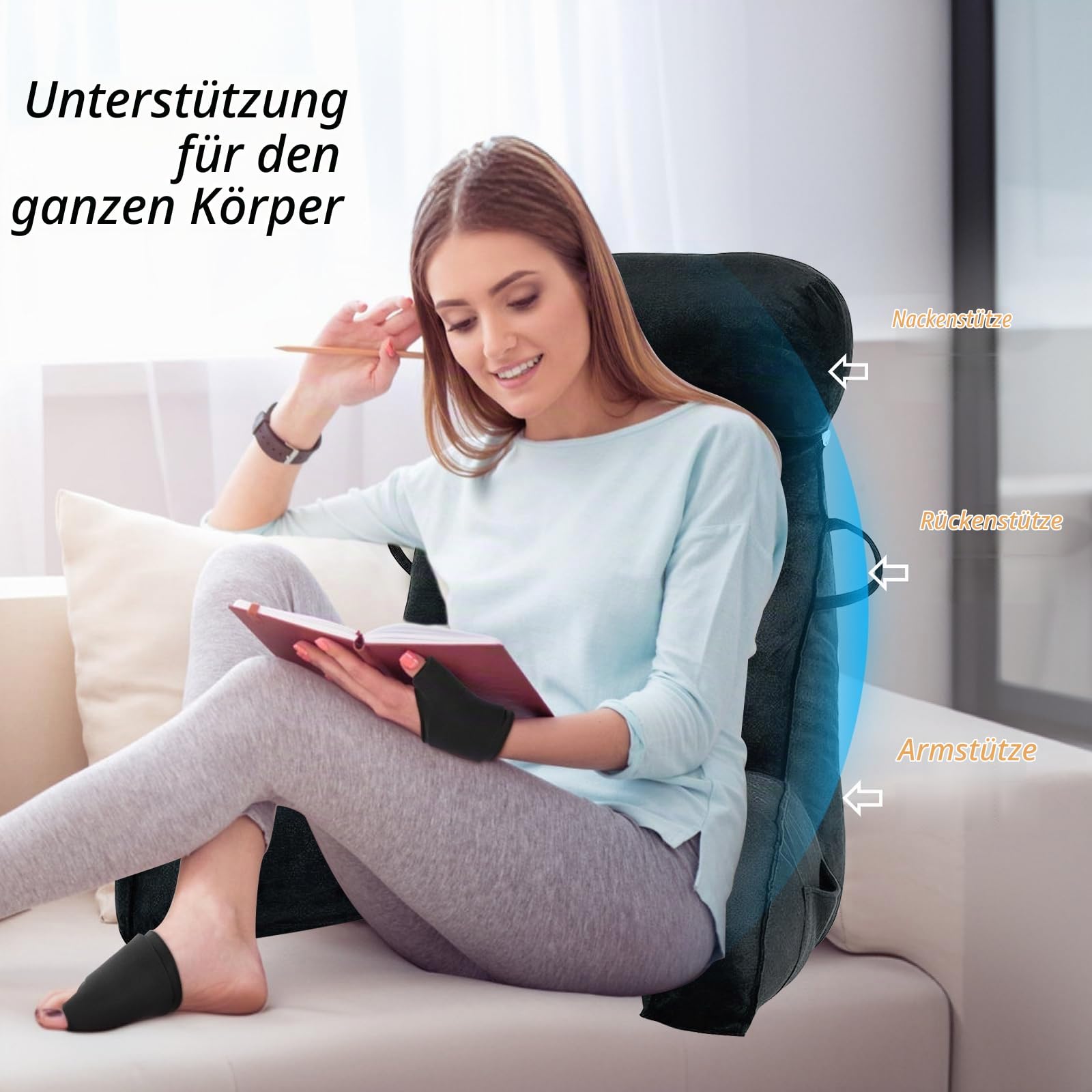 MINGPINHUIUS XL Lesekissen für Bett und Sofa mit Abnehmbarer Nackenrolle