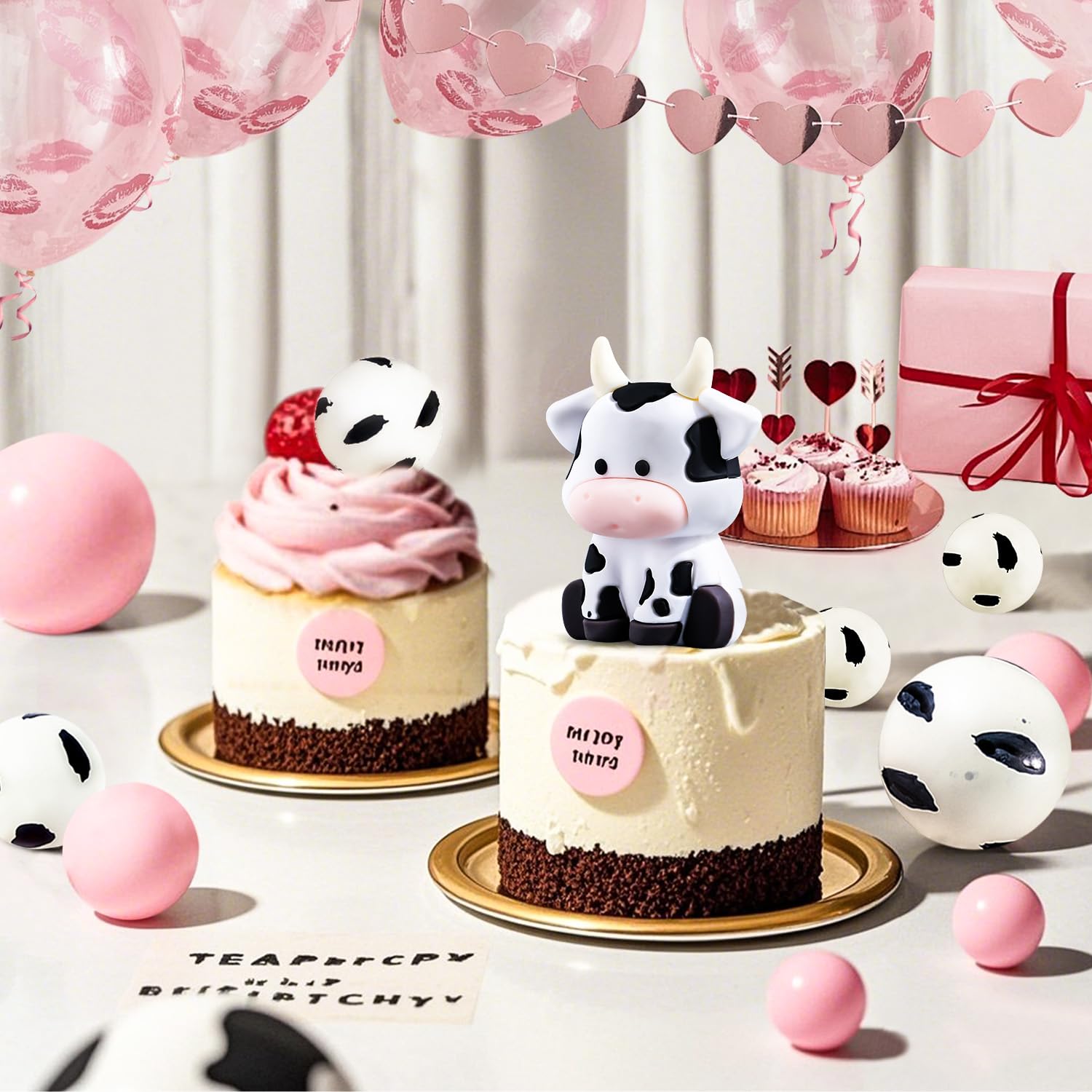 Cow Cake Topper Farm Themed Birthday Supplies With Miniature Figurines Wheats Animal Decorations (Ornaments