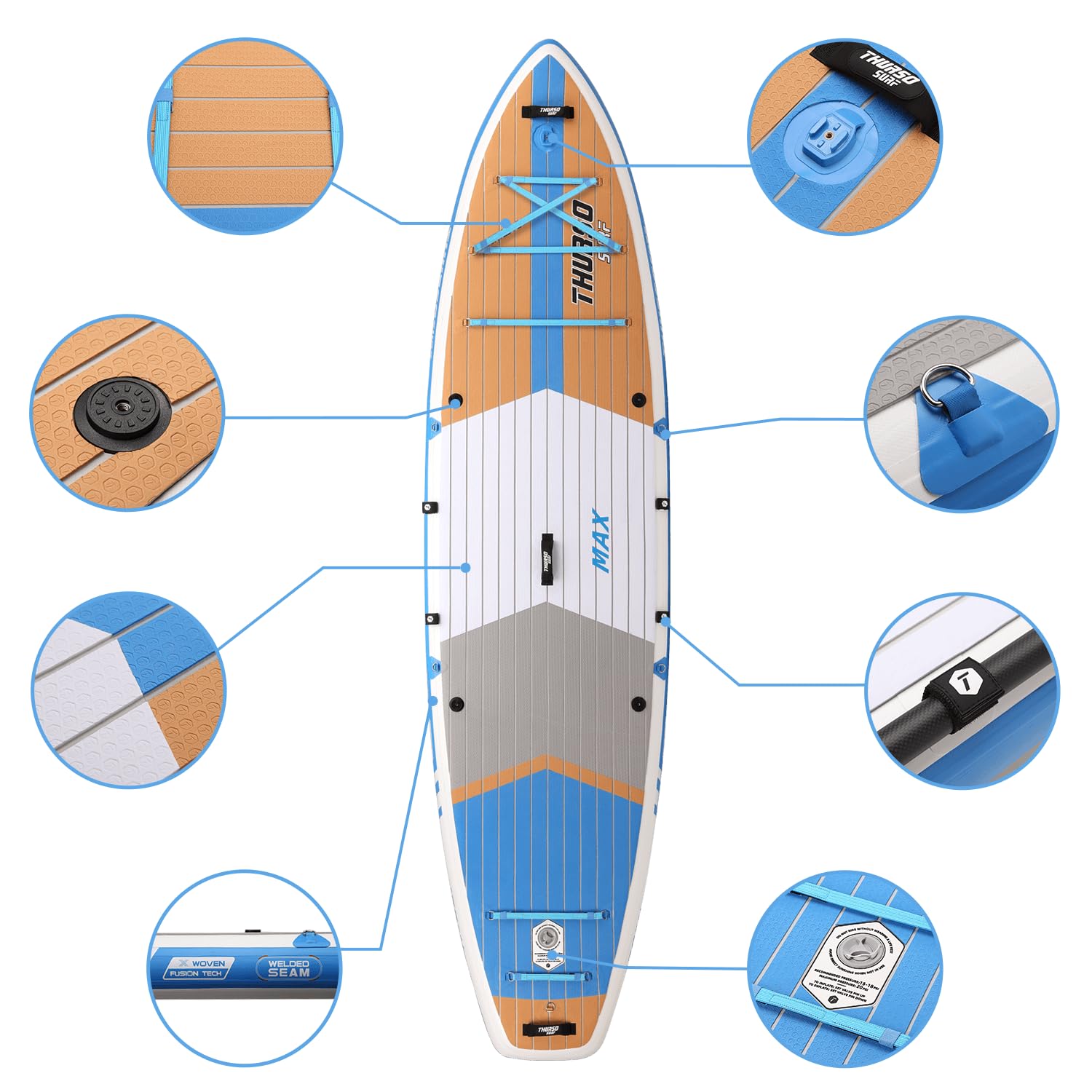 THURSO SURF Max - Tabla de remo inflable multiusos de 11 pies, 6 unidades, para pescar, familia/mascotas, SUP | Costuras tejidas | PVC de fusión | riel soldado | ligera y rígida