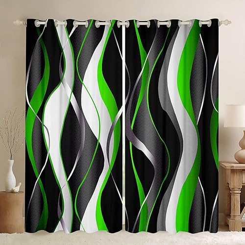 Feelyou Cortinas geométricas en espiral, verde, gris, negro, para niños y niñas, arte abstracto, 30%-50%, cortinas opacas modernas de lujo, 38