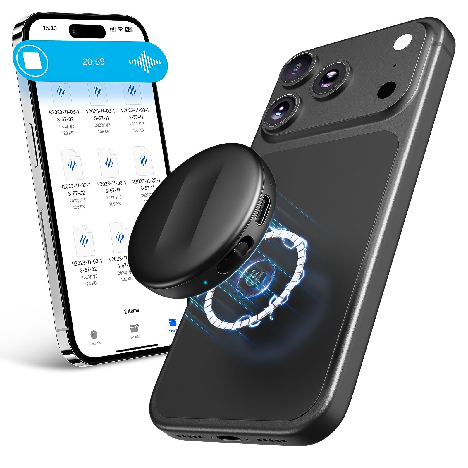 Photo 1 of 128GB Natesukii Magnetic Voice Activated Recorder - 9800Hrs Recording Device Dictaphone with Playback for Lecture Meeting, Digital Voice Recorder with Al-Intelligent Triple Noise Cancellation, Black