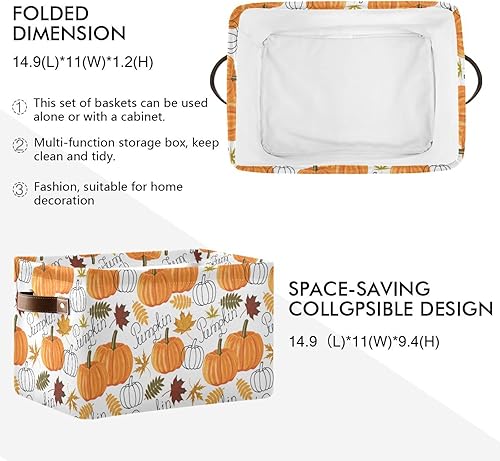 Miniatura 3 de senya Cesta de Acción de Gracias, cesta de otoño, hojas de calabaza, plegable, de tela, plegable, organizador para almacenamiento