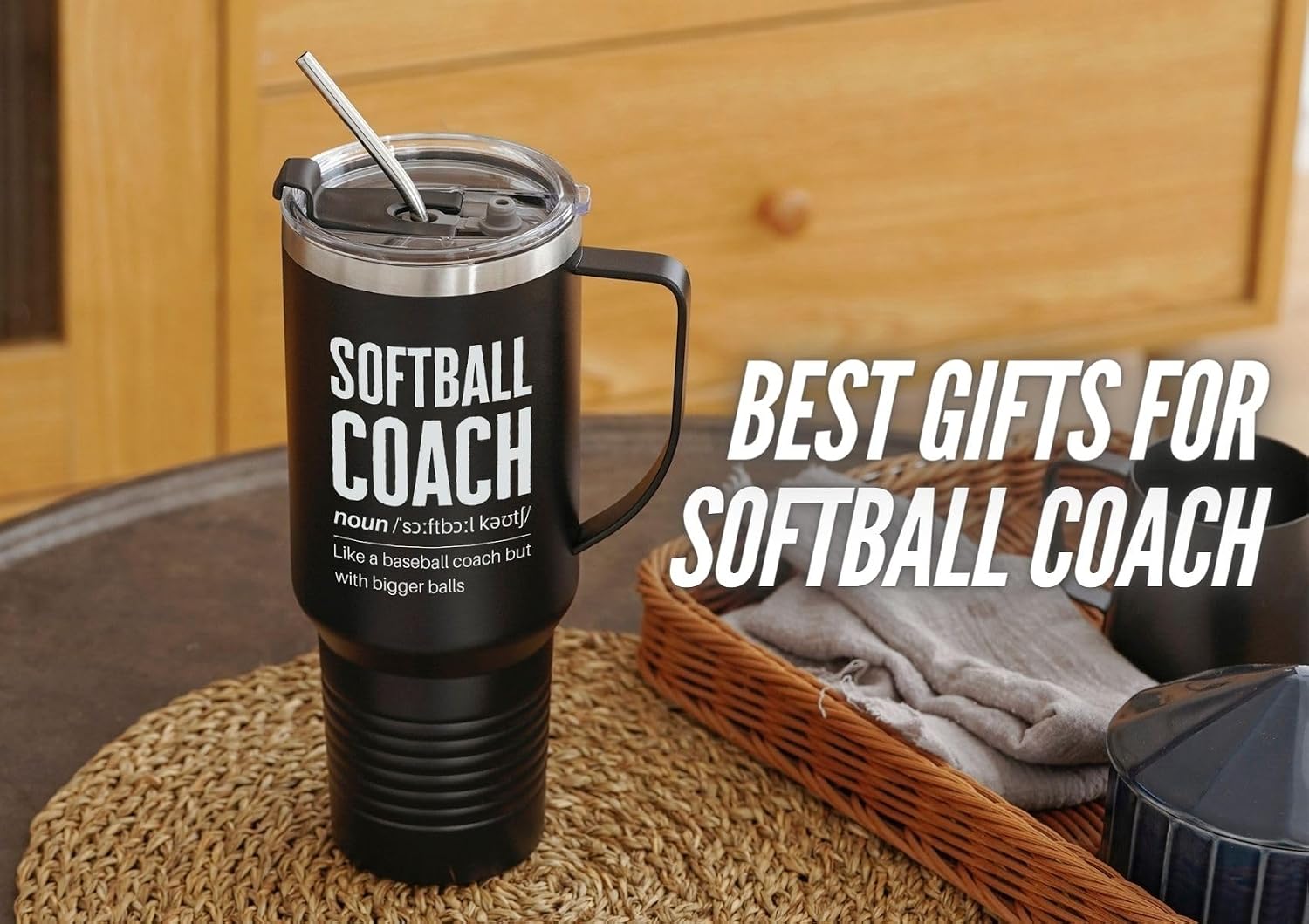 Onebttl Softball Gifts Tumbler for Coach, Softball Coach Gifts for Men, 40oz Stainless Steel Cup with Lid and Straw, Black