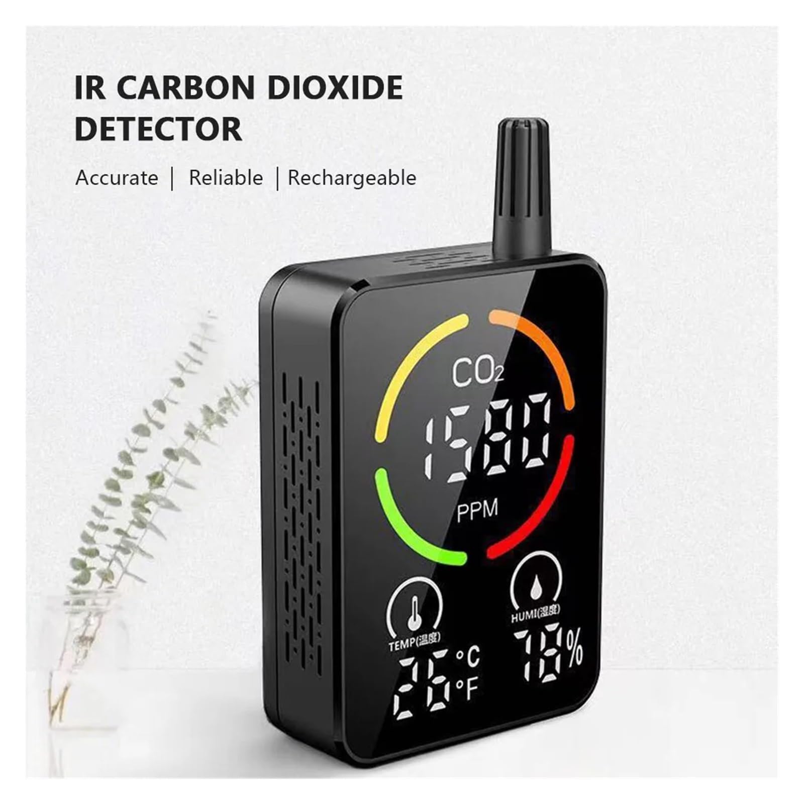Moniteur De Qualité L'air Avec Détecteur CO2, Capteur Température Et D'humidité, Testeur Concentration Dioxyde Carbone Alarme Surveillance Précise Temps Réel