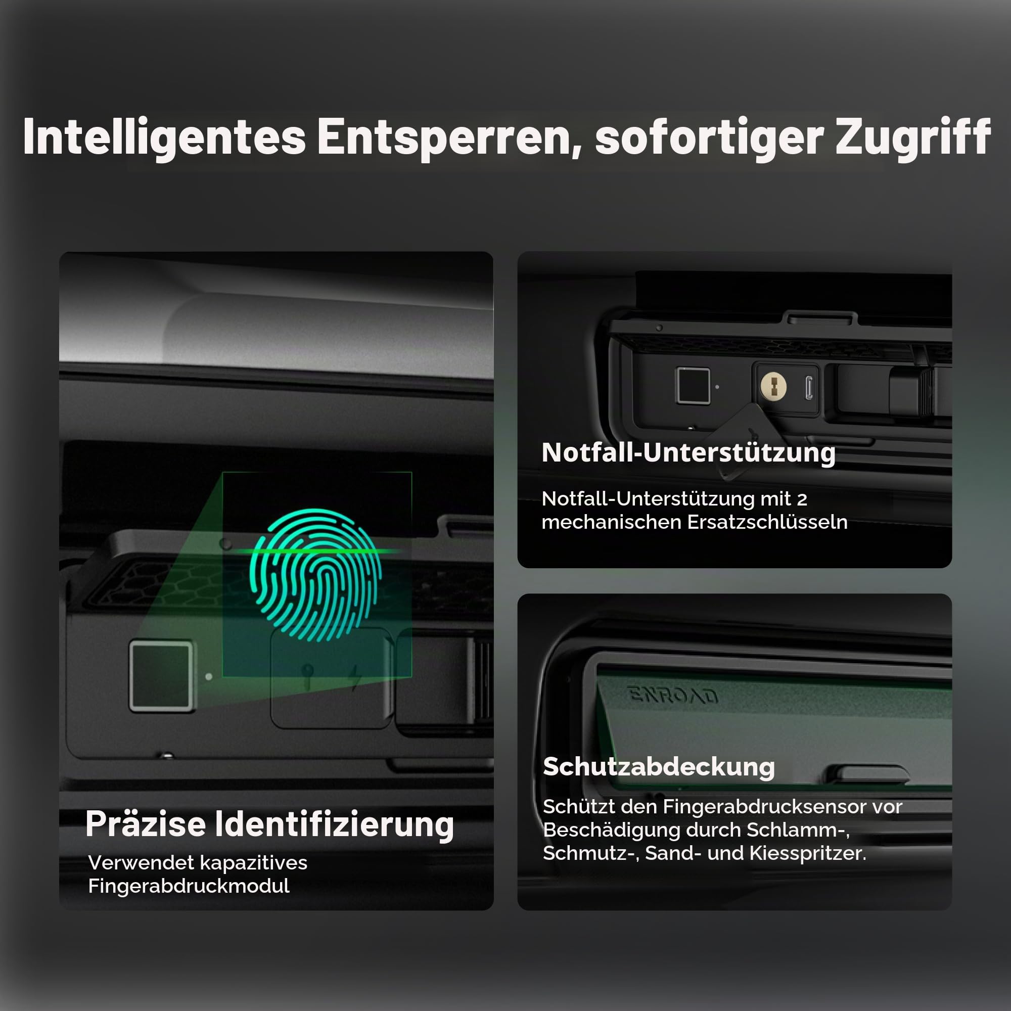 Nomadix Pro Dachbox für Autos, Fingerprint & 30W Solar Panel, Ultraleise Aerodynamik, inkl. Powerbank & LED Rücklicht, XL-400-E-Schwarz