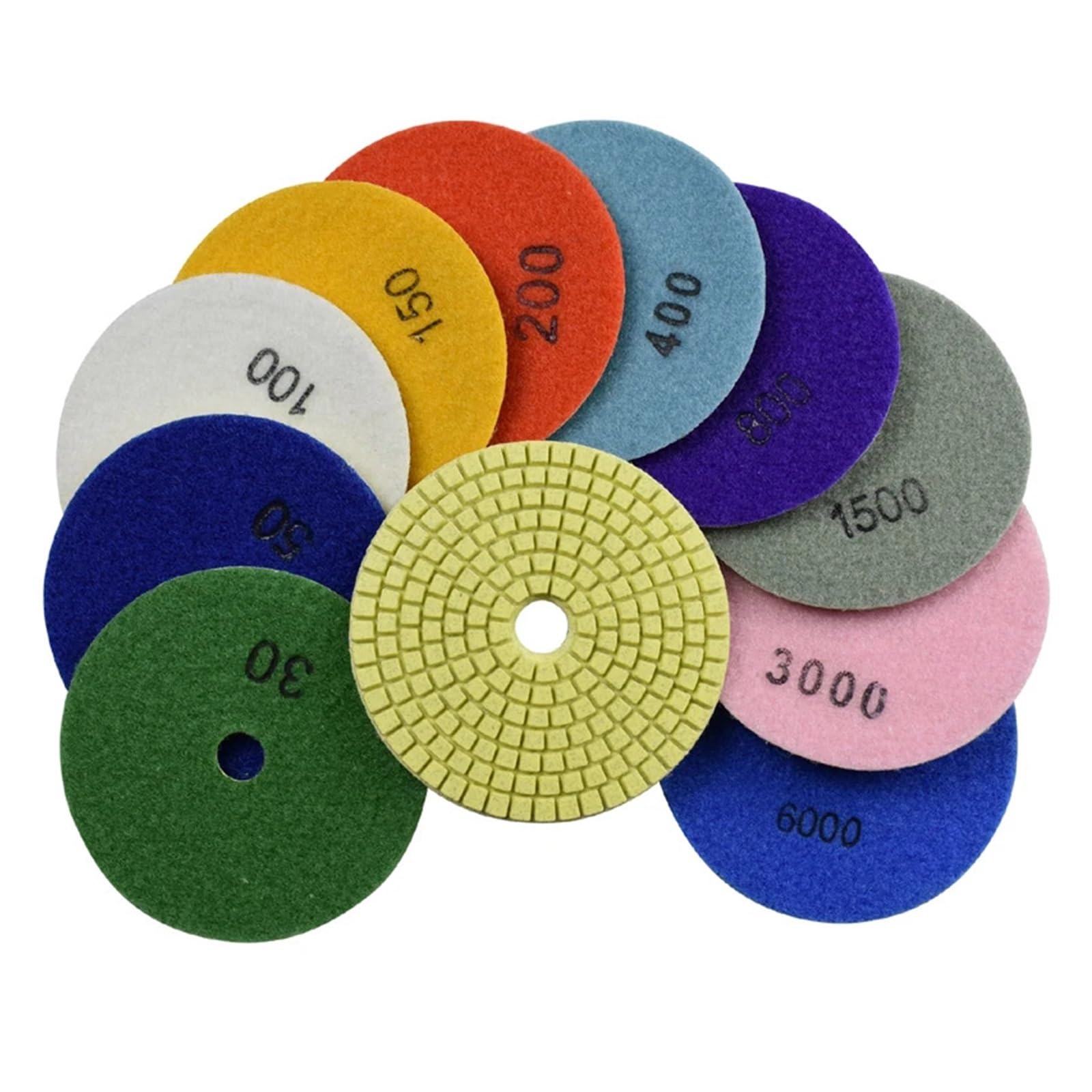 Almohadillas pulidoras de Diamante, Almohadillas de Pulido de Diamante de 4 Pulgadas, Grano húmedo 30-8000, Paquete de 16 for Piedra, mármol, hormigón y Granito.(16 Pcs,400)