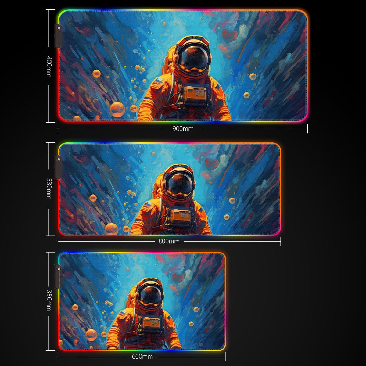 ROG - Tappetino per mouse grande con LED e scritta "I am in space", 60 x 35 x 0,3 cm, grande tappetino per mouse da gioco, con bordi cuciti