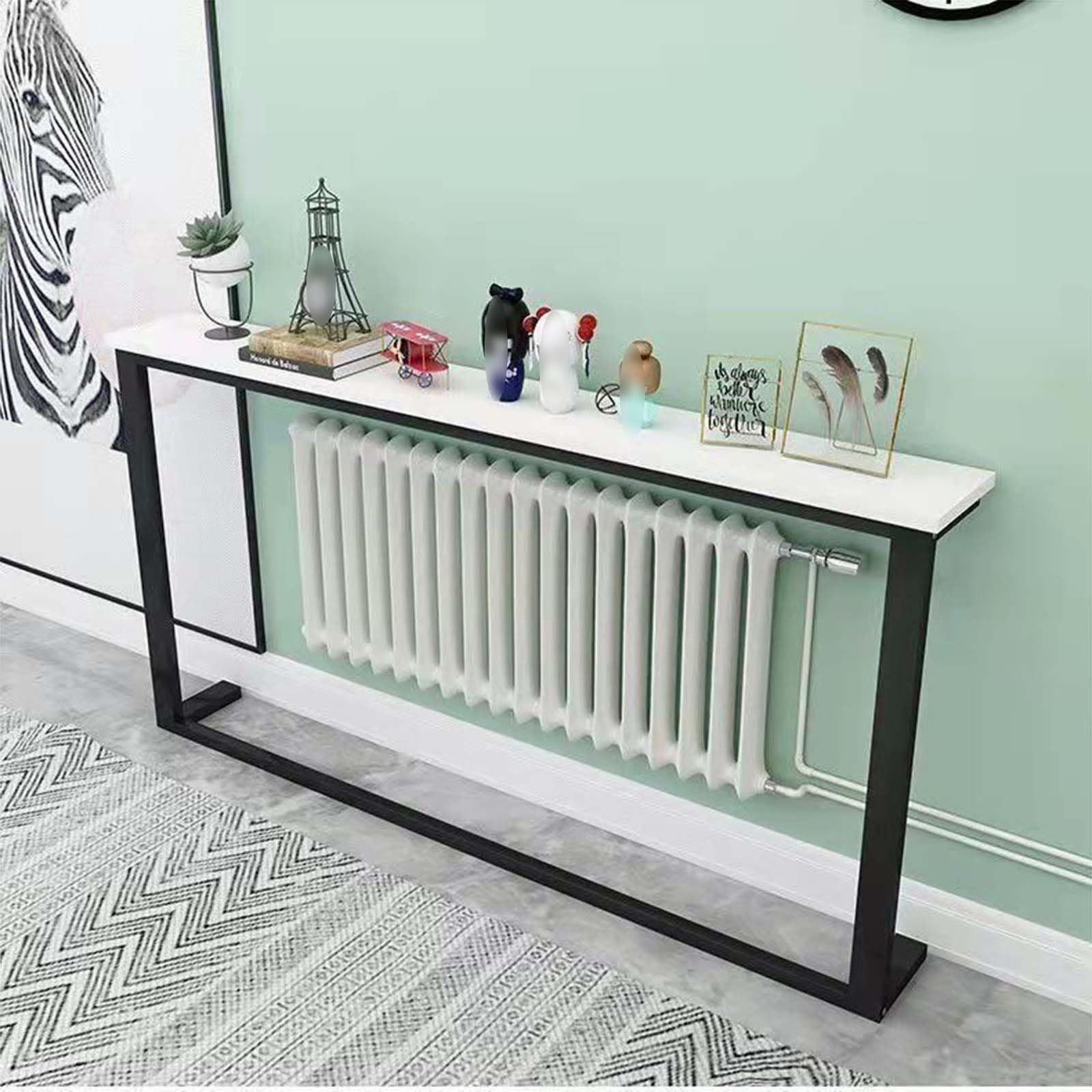 Mesa para radiador de madera y acero de 160x15x90 cm
