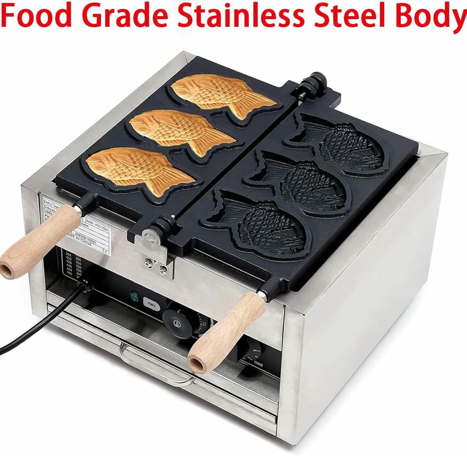 Macchina Per Waffle Elettrica Antiaderente Commerciale A Forma Di Pesce Da 2000 W, Macchina Per La Preparazione Di Taiyaki Da 3 Pezzi, Con Controllo Del Tempo, Macchina Per Waffle In Acciaio Inossida
