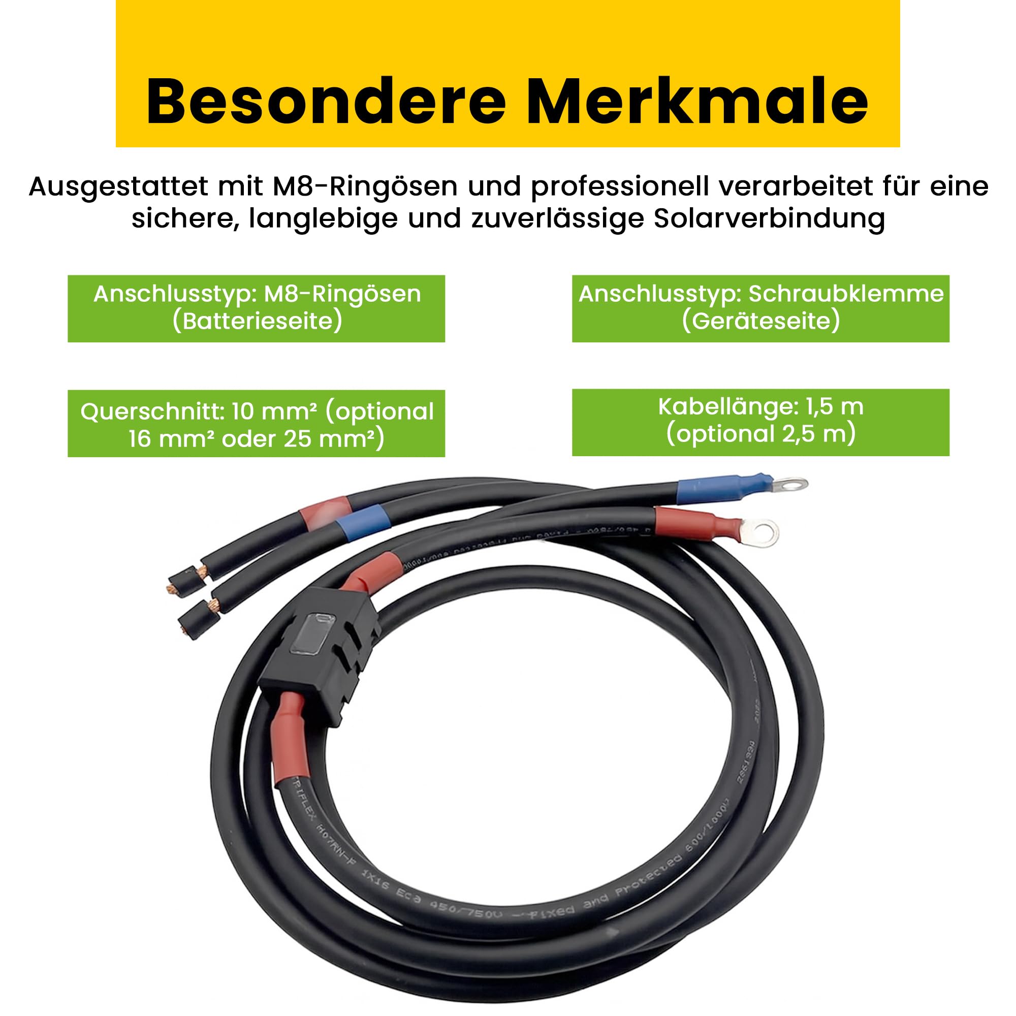 Cable de batería de 1,5m y 16mm² con portafusibles MIDI y conexión por tornillo a M8.