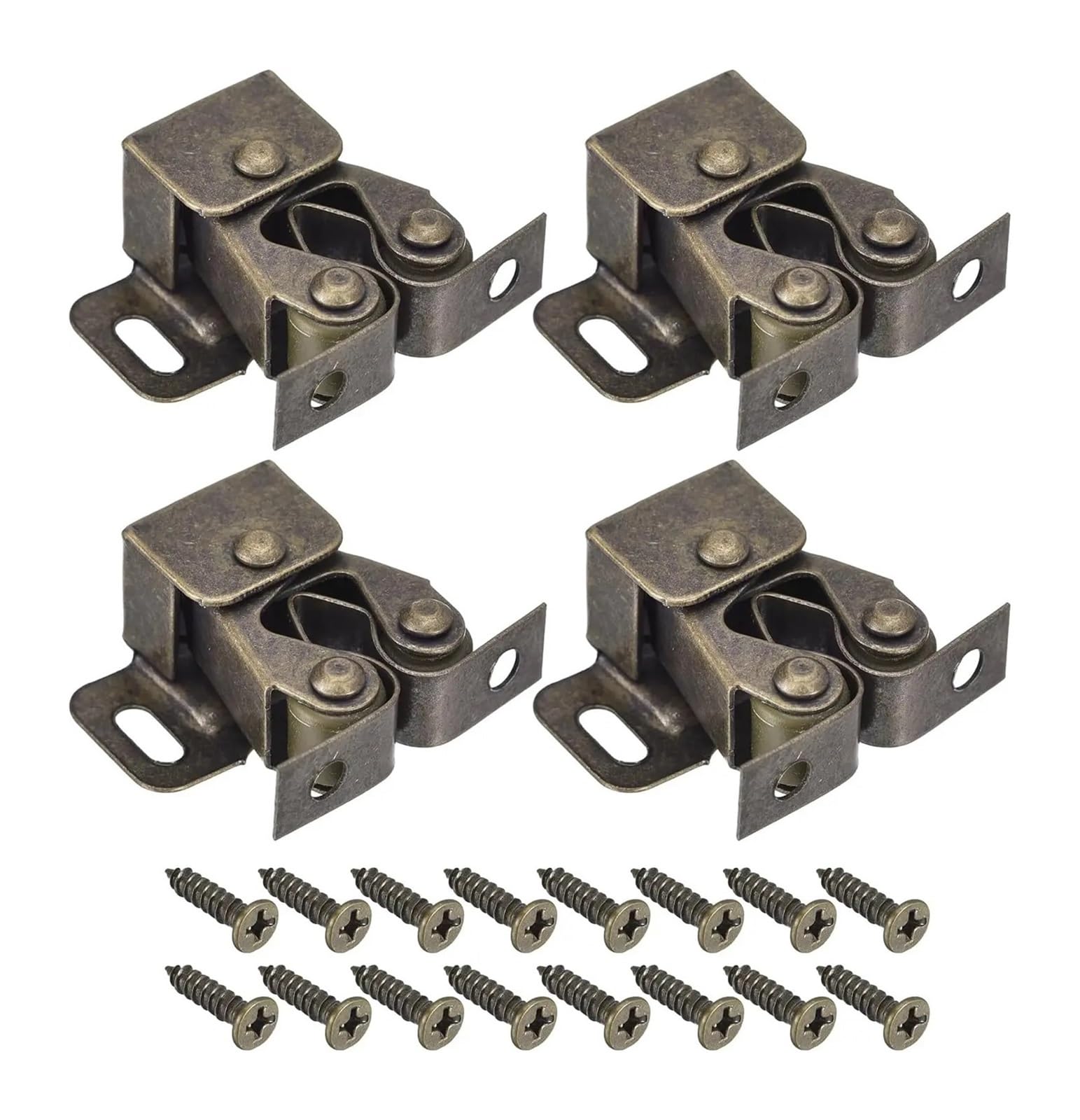 12Pcs Cabinet Latch Double Roller Catch Lock Stop Clamp Closer Closure Hardware for Kitchen Closet for Furniture(Brown)